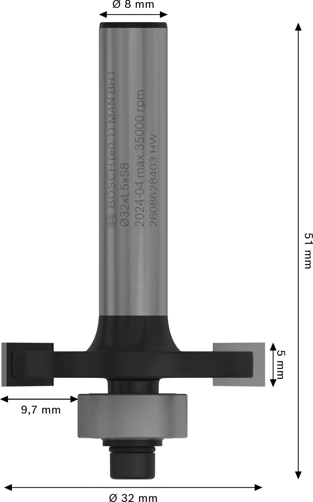 Broca fresadora para ranuras PRO, L 5, vástago de 8 mm