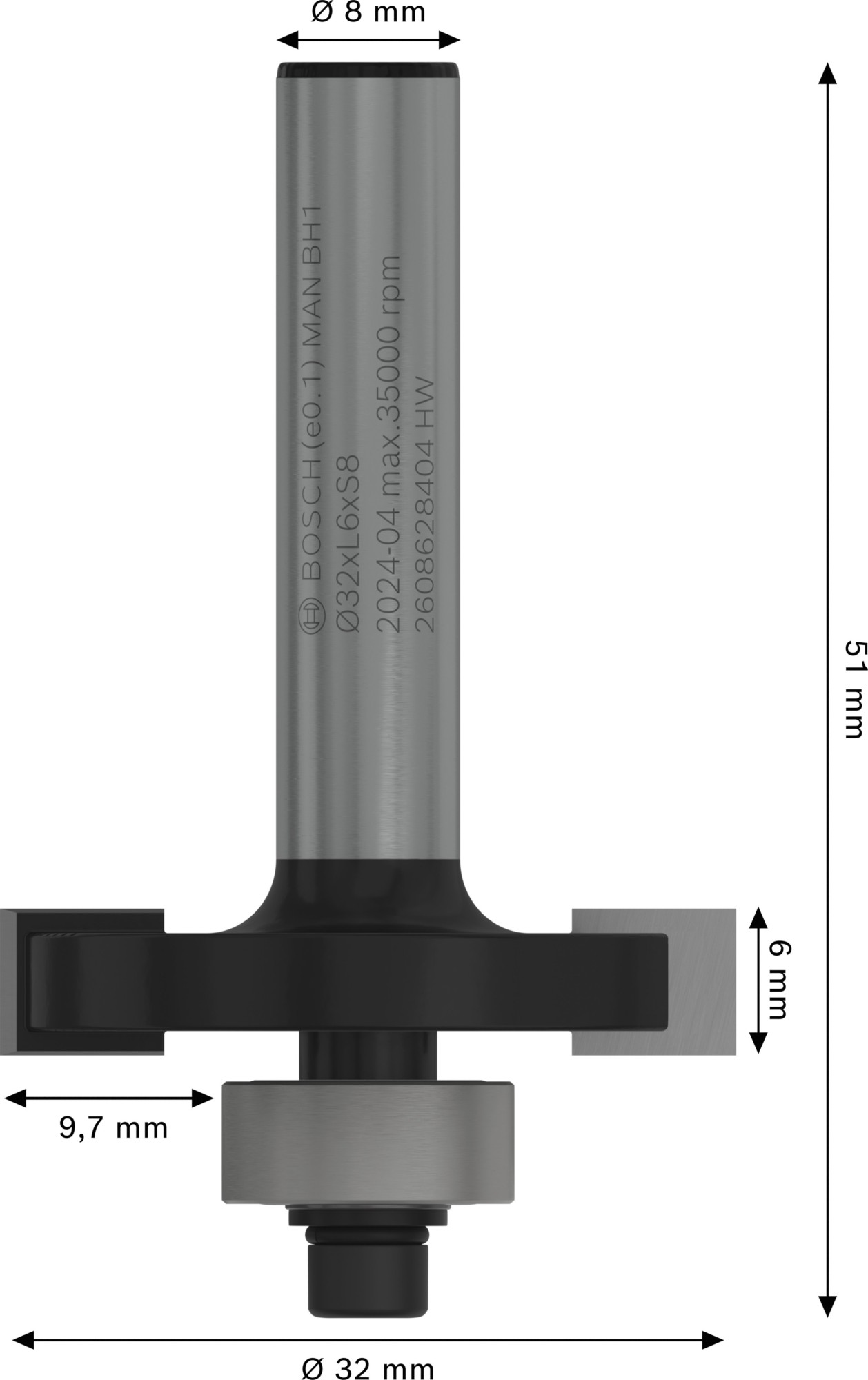 Broca fresadora para ranuras PRO, L 6, vástago de 8 mm