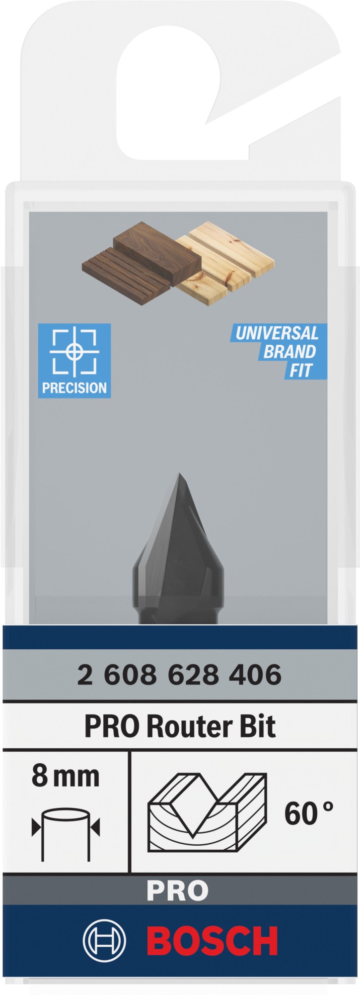 Broca fresadora PRO para ranuras en V, 60° x Ø 11, vástago de 8 mm