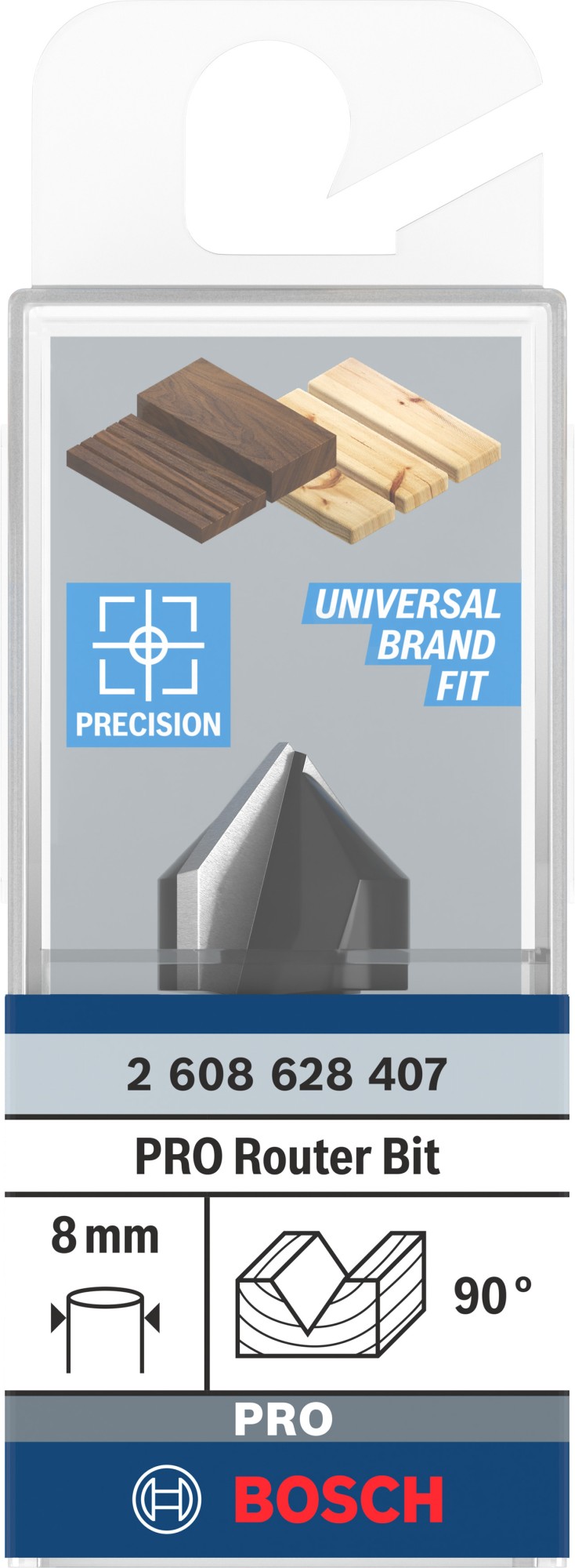 Broca fresadora PRO para ranuras en V, 90° x Ø 16, vástago de 8 mm