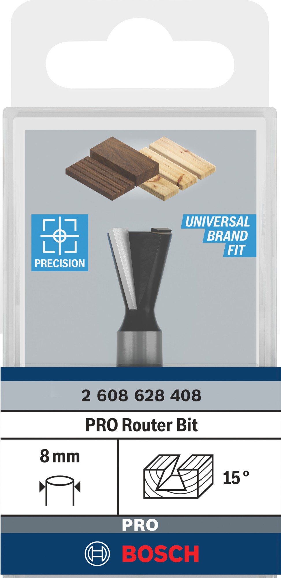 Broca fresadora para cola de milano PRO Router, 15°, vástago 8 mm