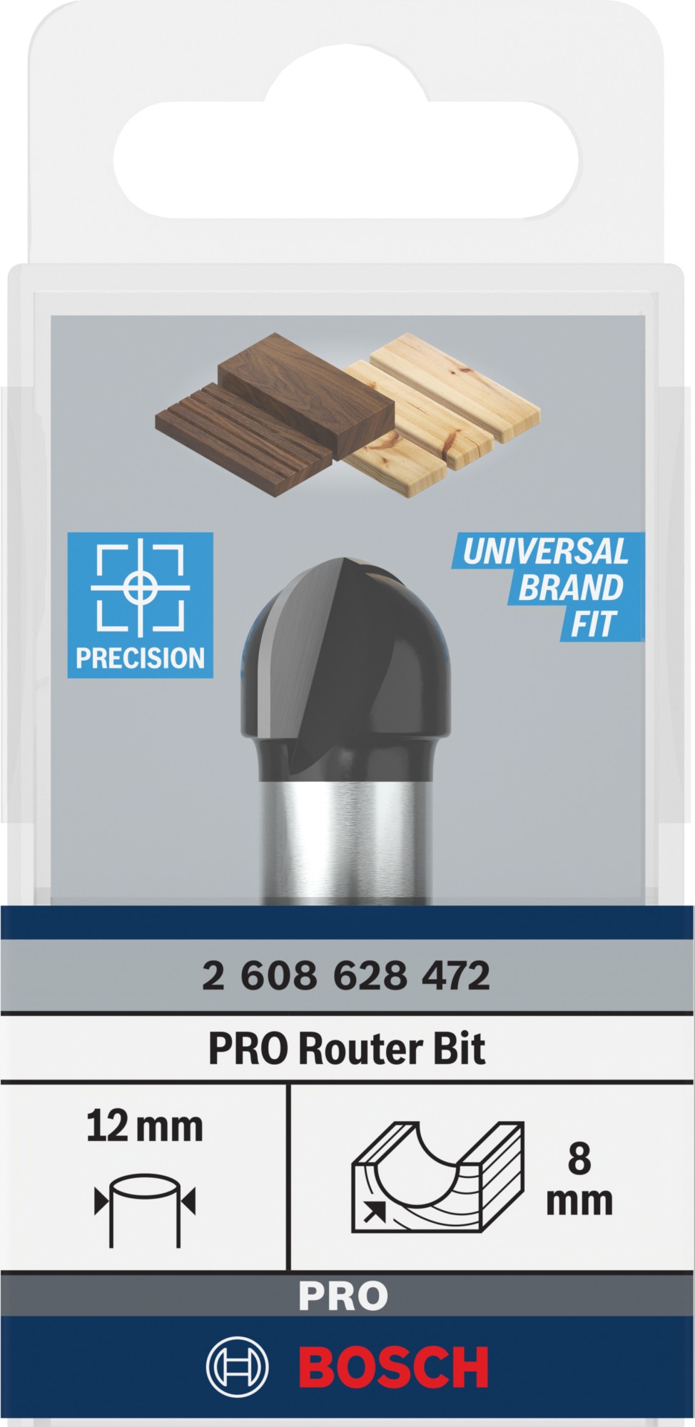 Broca fresadora PRO para molduras de media caña, R 8, vástago de 12 mm