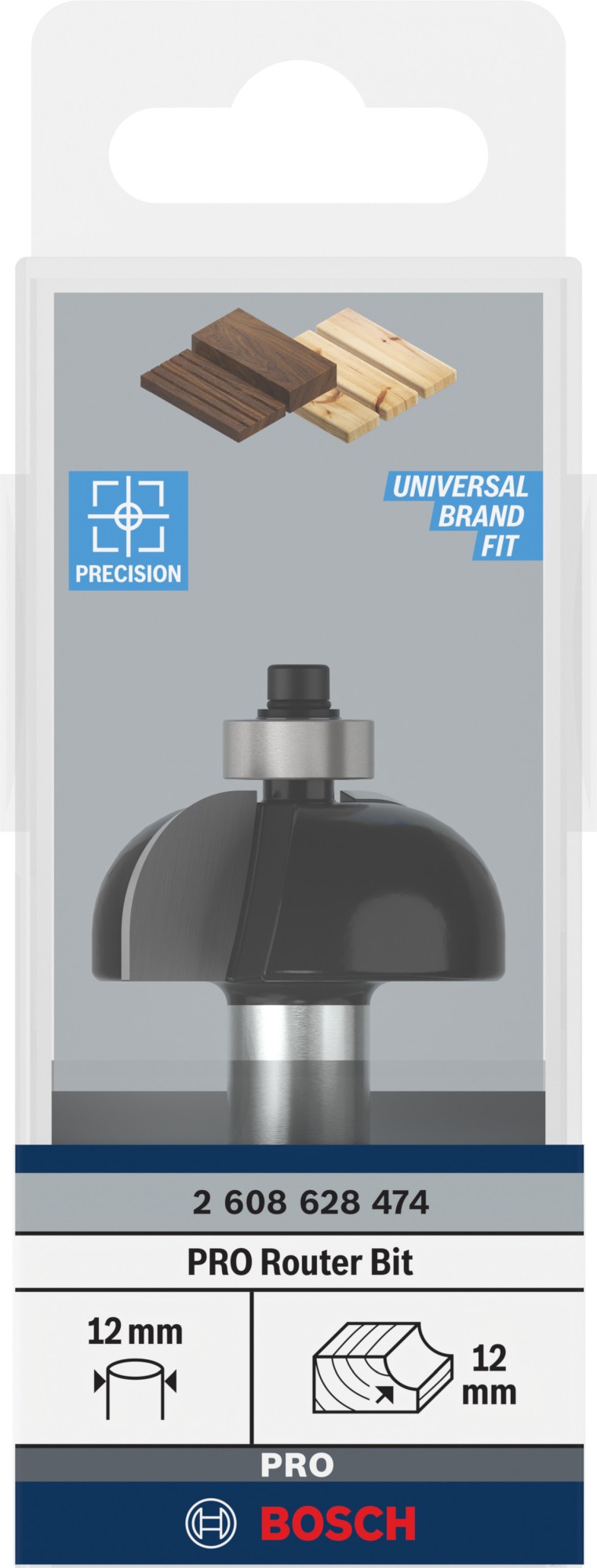 Broca fresadora PRO para moldura cóncava, R 12, vástago de 12 mm