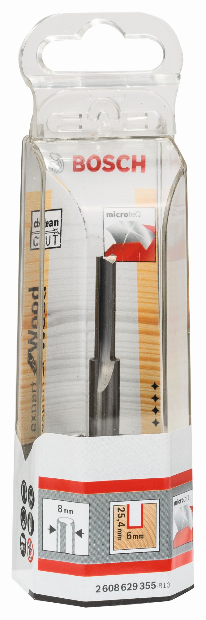 Fresa recta Expert for Wood, carburo macizo, 8 mm, D1 6 mm, L 25,4 mm, G 76 mm