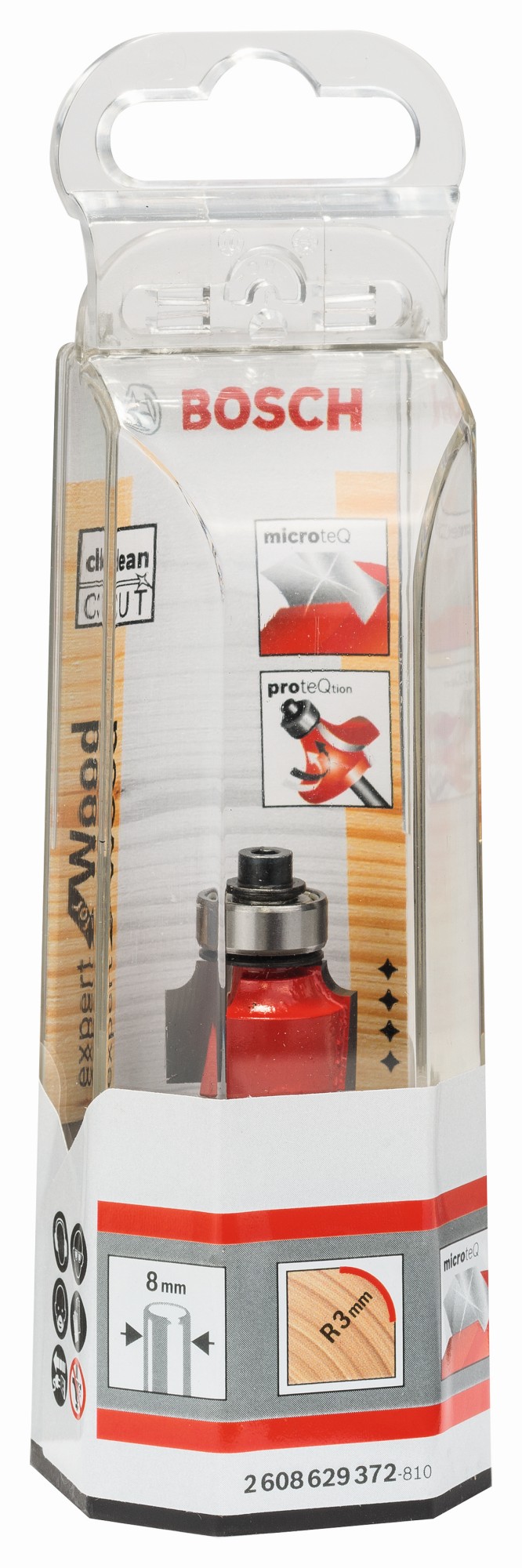 Fresa para redondear Expert for Wood, 8 mm, D 18,7 mm, R1 3 mm, L 12,7 mm, G 55 mm