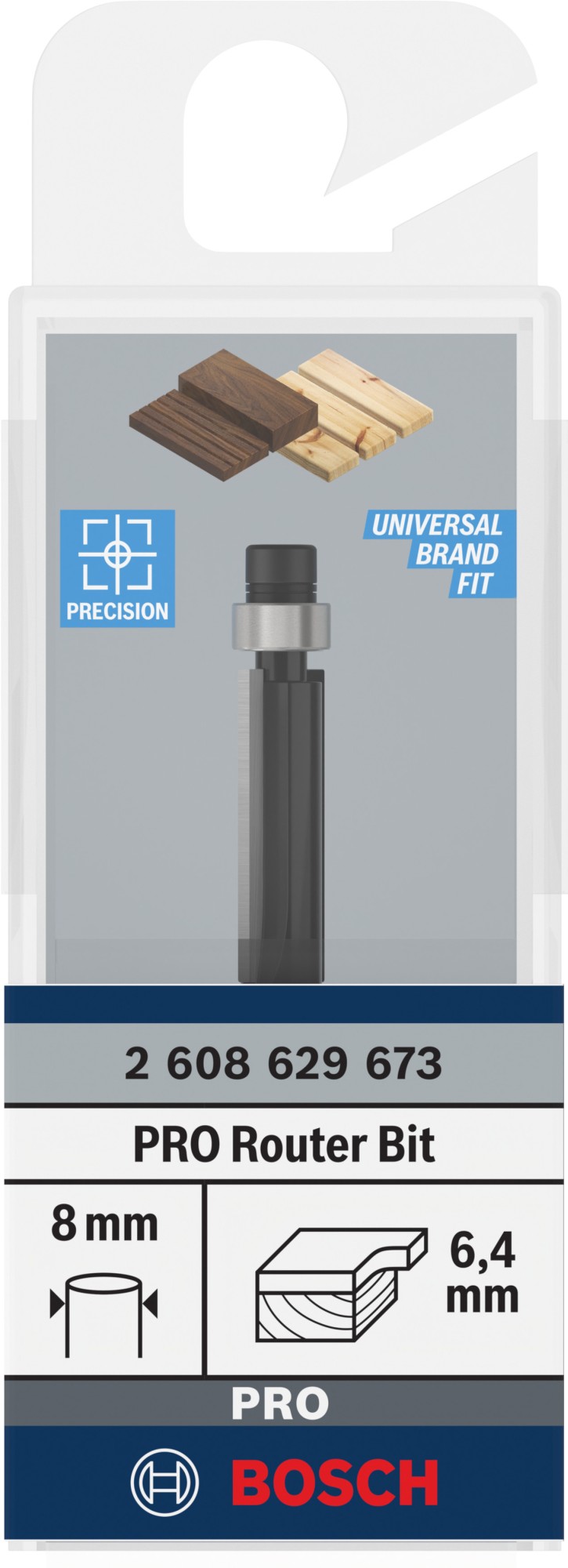 Broca fresadora de recorte al ras PRO con cojinete inferior, Ø 6,35 x L 20, vástago de 8 mm