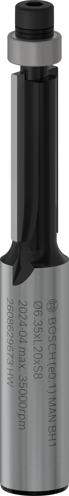 Broca fresadora de recorte al ras PRO con cojinete inferior, Ø 6,35 x L 20, vástago de 8 mm