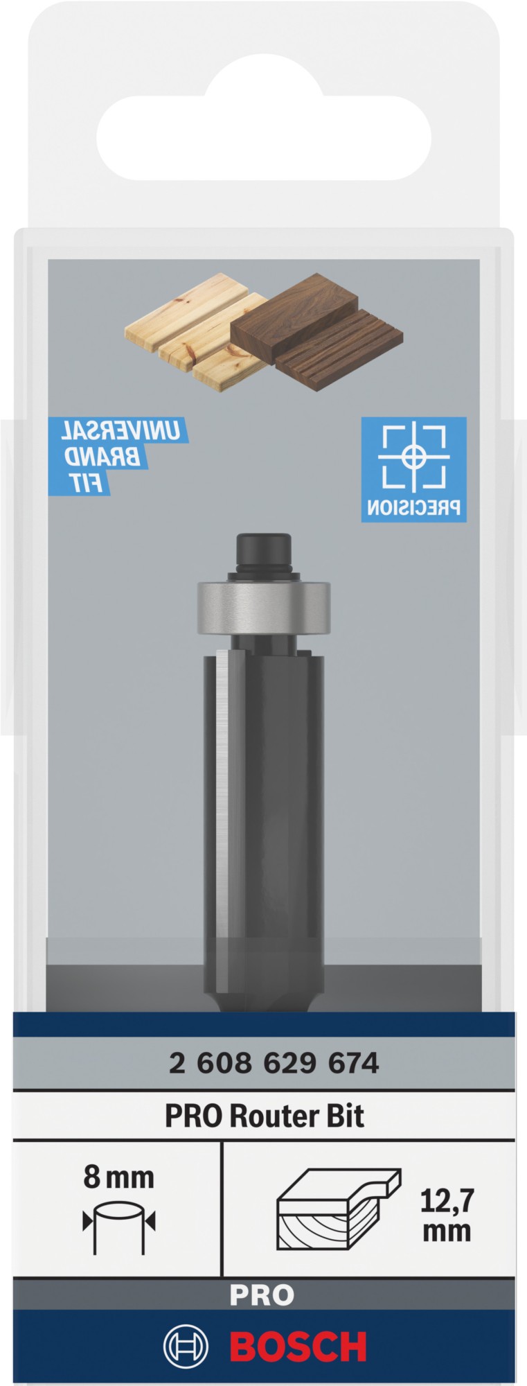 Broca fresadora de recorte al ras PRO con cojinete inferior, Ø 12,7 x L 40, vástago de 8 mm