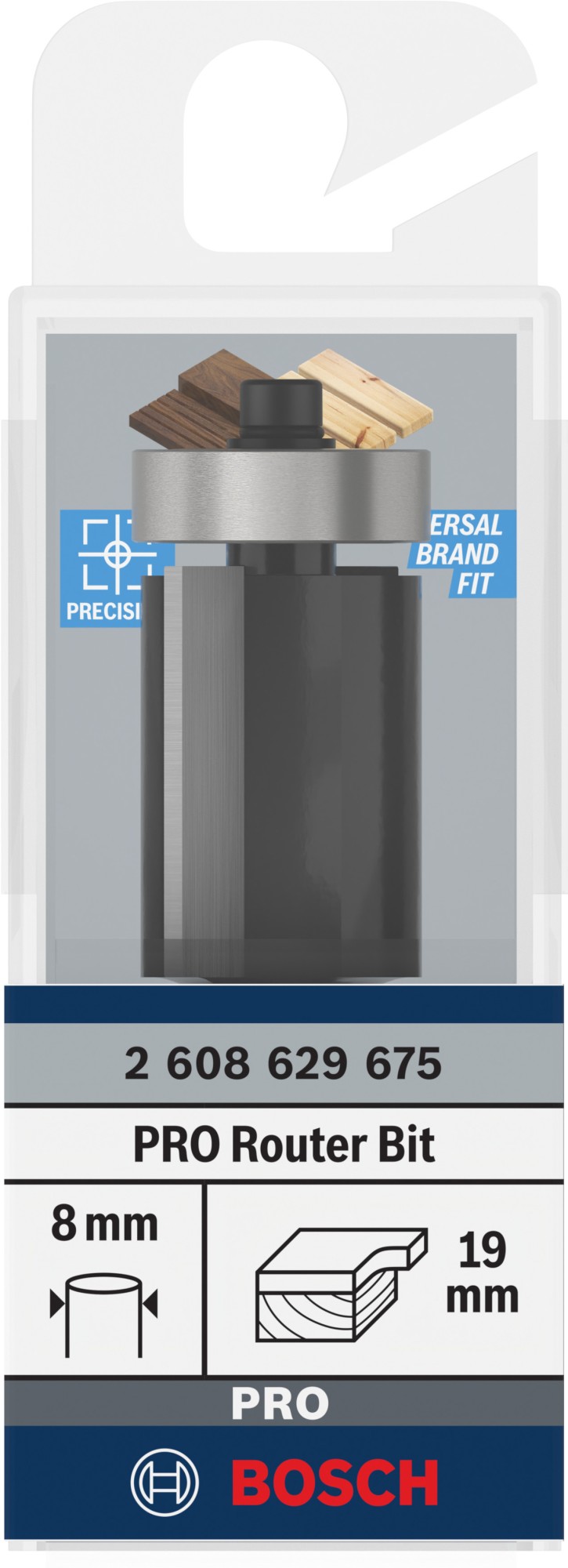 Broca fresadora de recorte al ras PRO con cojinete inferior, Ø 19 x L 25,4, vástago de 8 mm