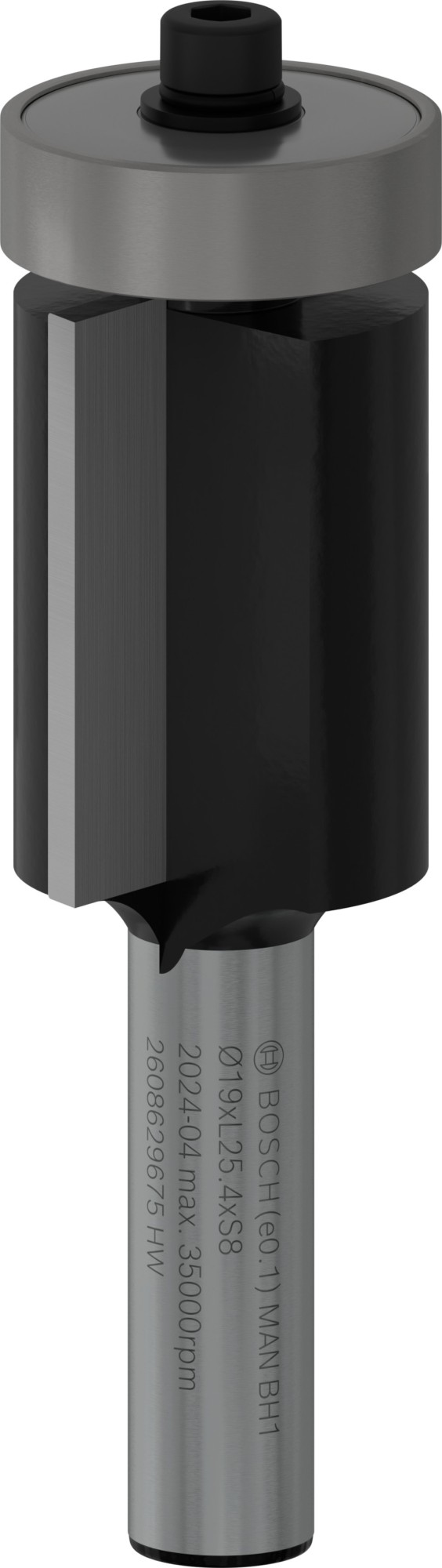 Broca fresadora de recorte al ras PRO con cojinete inferior, Ø 19 x L 25,4, vástago de 8 mm