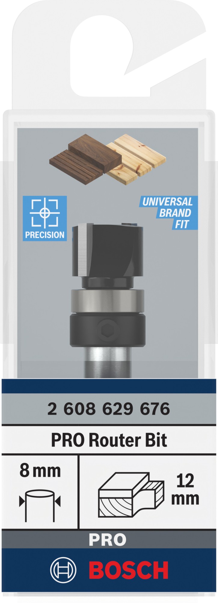Broca fresadora de recorte al ras PRO con cojinete superior, Ø 12,7 x L 9,5, vástago de 8 mm