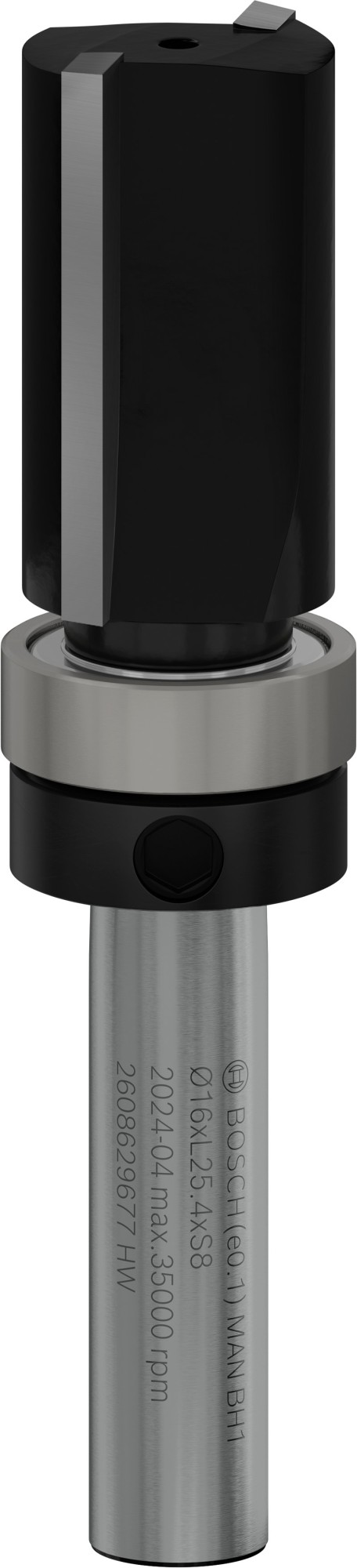 Broca fresadora de recorte al ras PRO con cojinete superior, Ø 16 x L 25,4, vástago de 8 mm