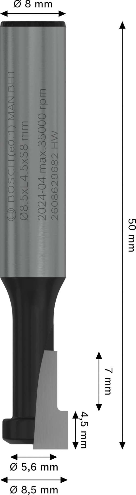 Broca fresadora PRO para bocallaves, Ø 8,5 x Ø 5,6, vástago de 8 mm