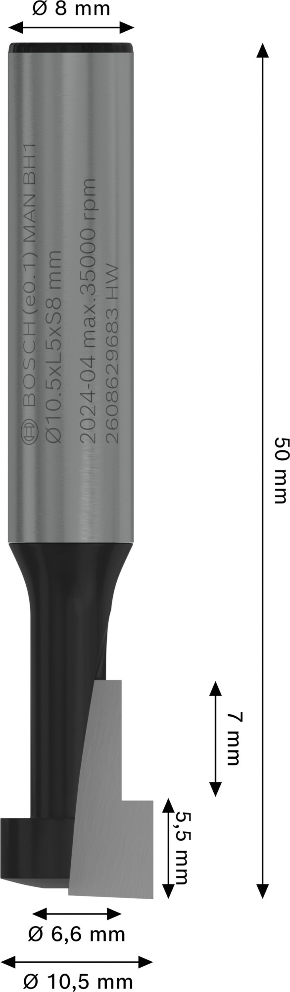 Broca fresadora PRO para bocallaves, Ø 10,5 x Ø 6,6, vástago de 8 mm