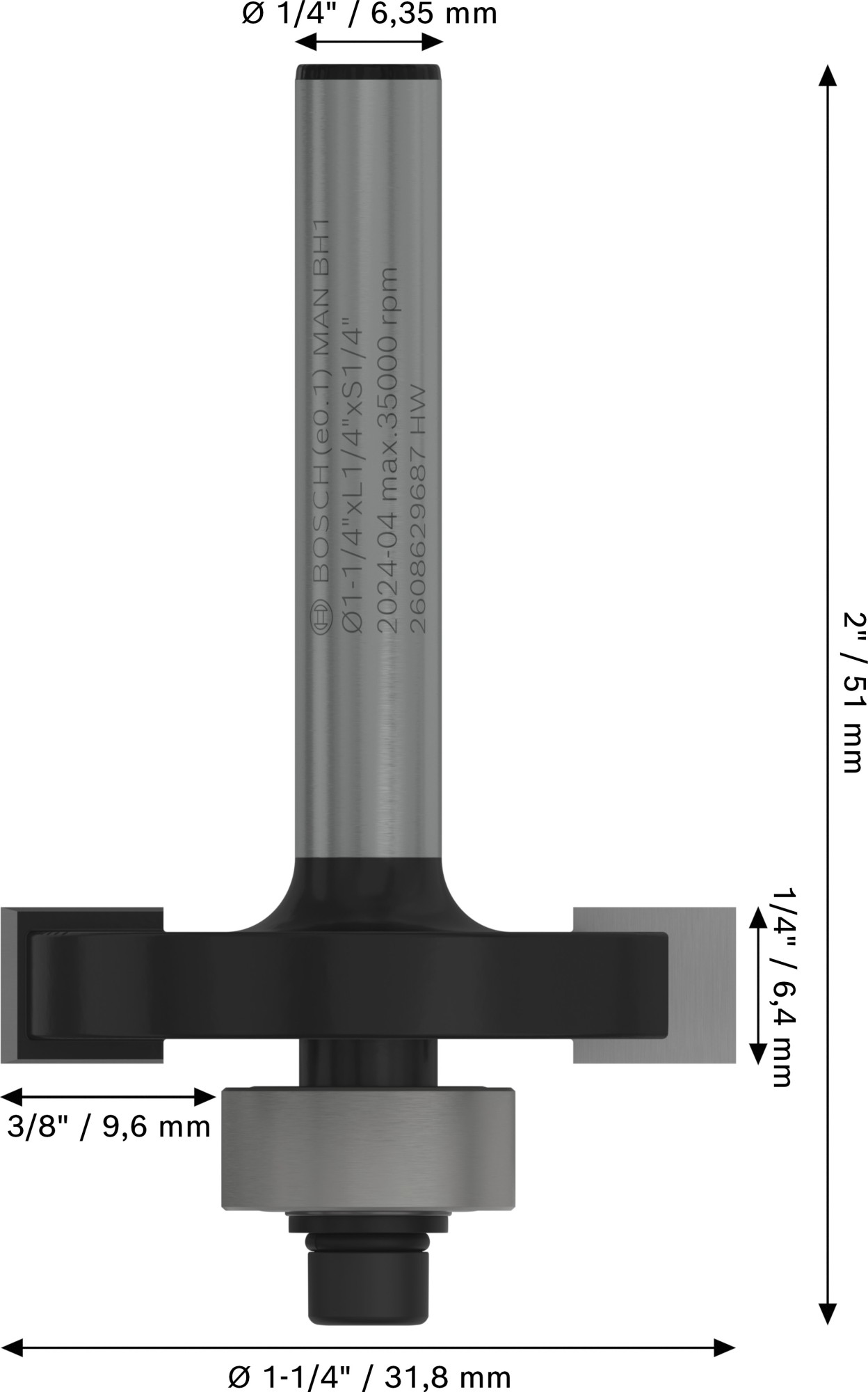 Broca fresadora para ranuras PRO, L 1/4″, vástago de 1/4″