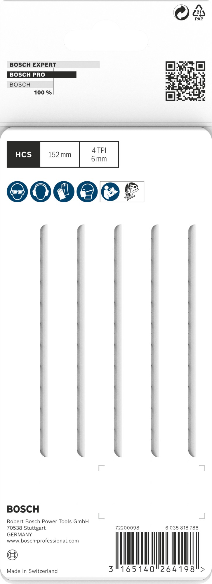 Hoja de sierra de calar PRO Wood precise T344DP 152 mm, 5 uds.