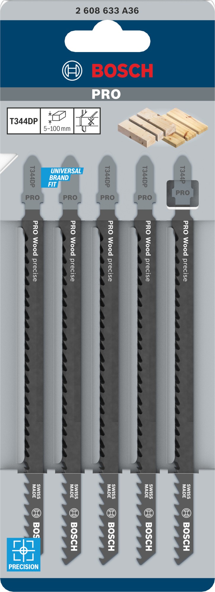 Hoja de sierra de calar PRO Wood precise T344DP 152 mm, 5 uds.
