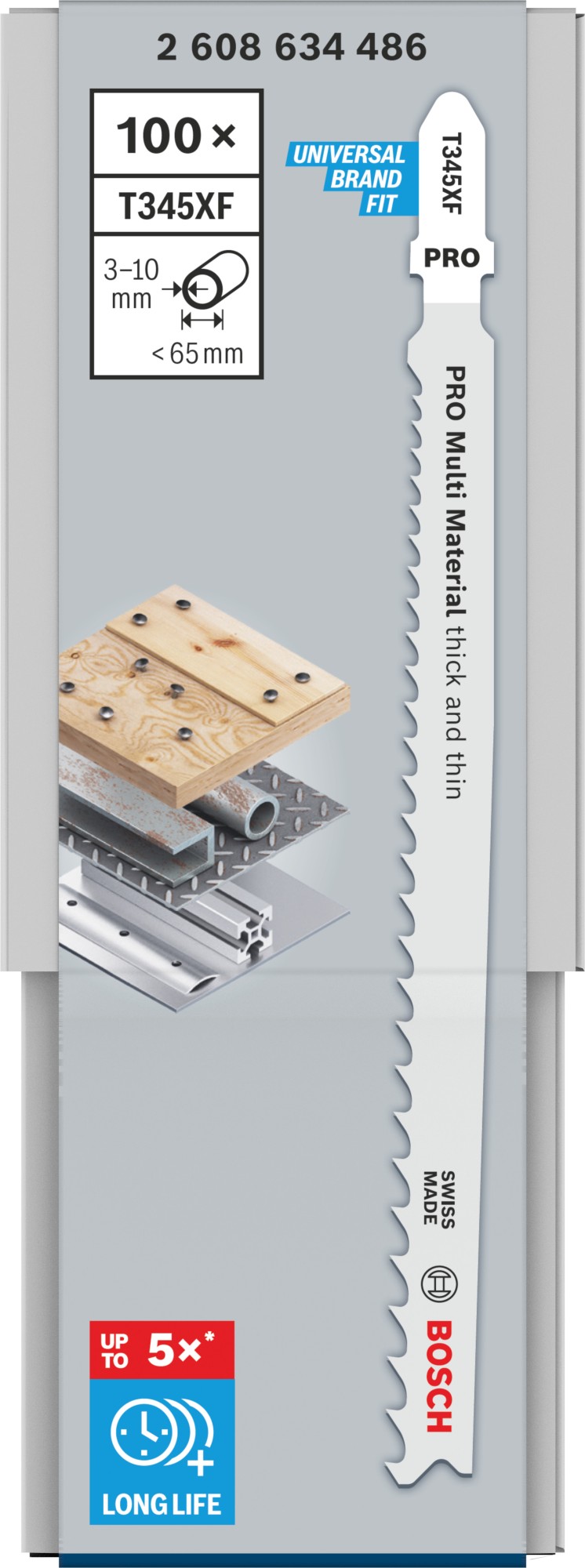 Hoja de sierra de calar PRO Multi Material thick and thin T345XF, 132 mm, 100 uds.