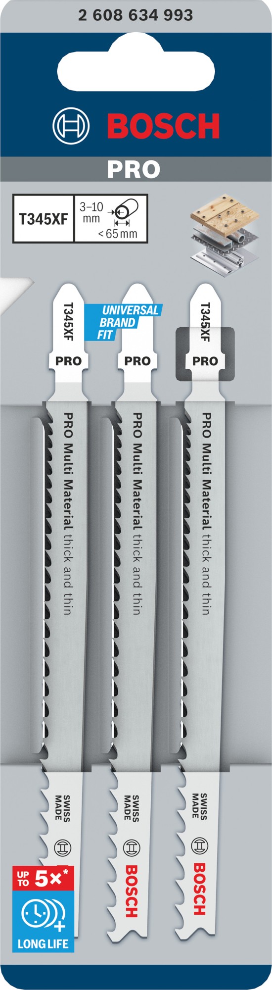 Hoja de sierra de calar PRO Multi Material thick and thin T345XF, 132 mm, 3 uds.