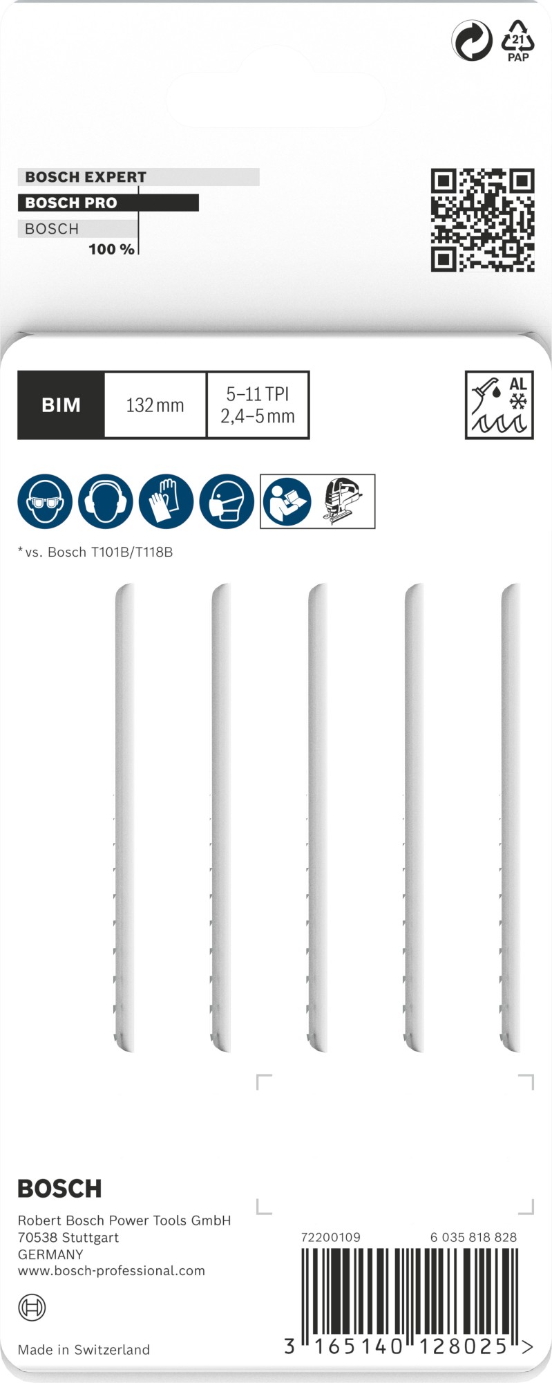Hoja de sierra de calar PRO Multi Material thick and thin T345XF, 132 mm, 5 uds.