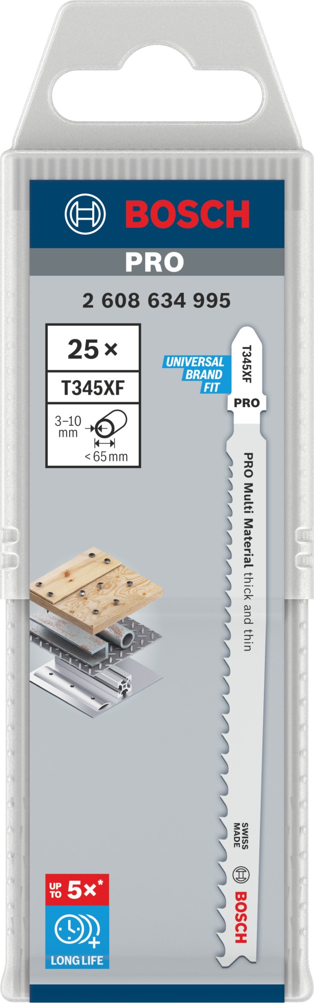 Hoja de sierra de calar PRO Multi Material thick and thin T345XF, 132 mm, 25 uds.