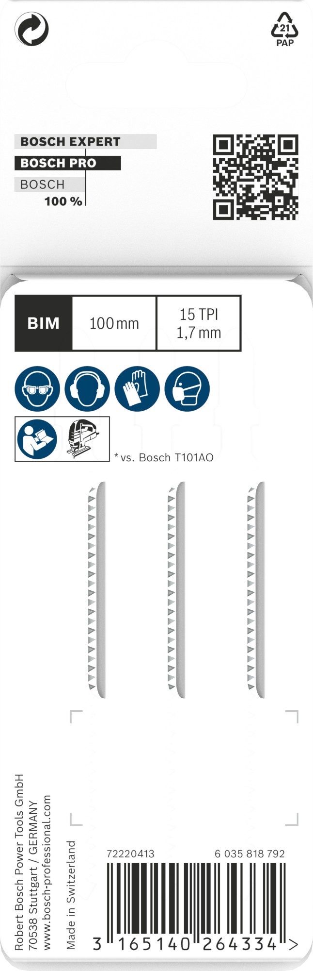 Hoja de sierra de calar PRO Hardwood clean T101AIF 100 mm, 3 uds.