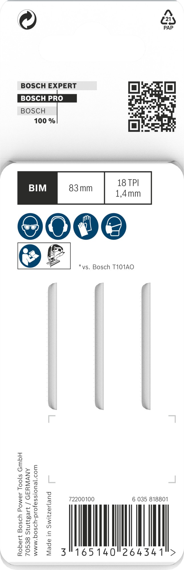 Hoja de sierra de calar PRO Hardwood clean curve T101AOF, 83 mm, 3 uds.