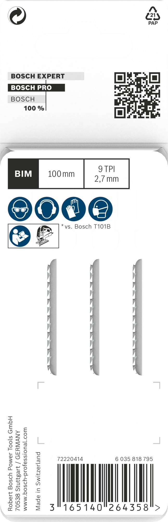 Hoja de sierra de calar PRO Hardwood clean T101BF, 100 mm, 3 uds.
