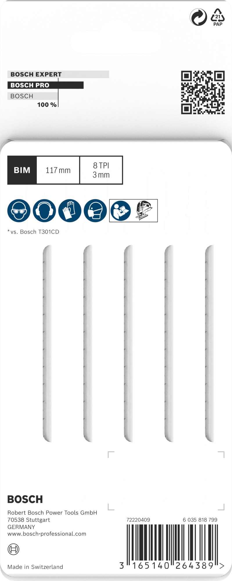 Hoja de sierra de calar PRO Hardwood clean T301CDF 117 mm, 5 uds.