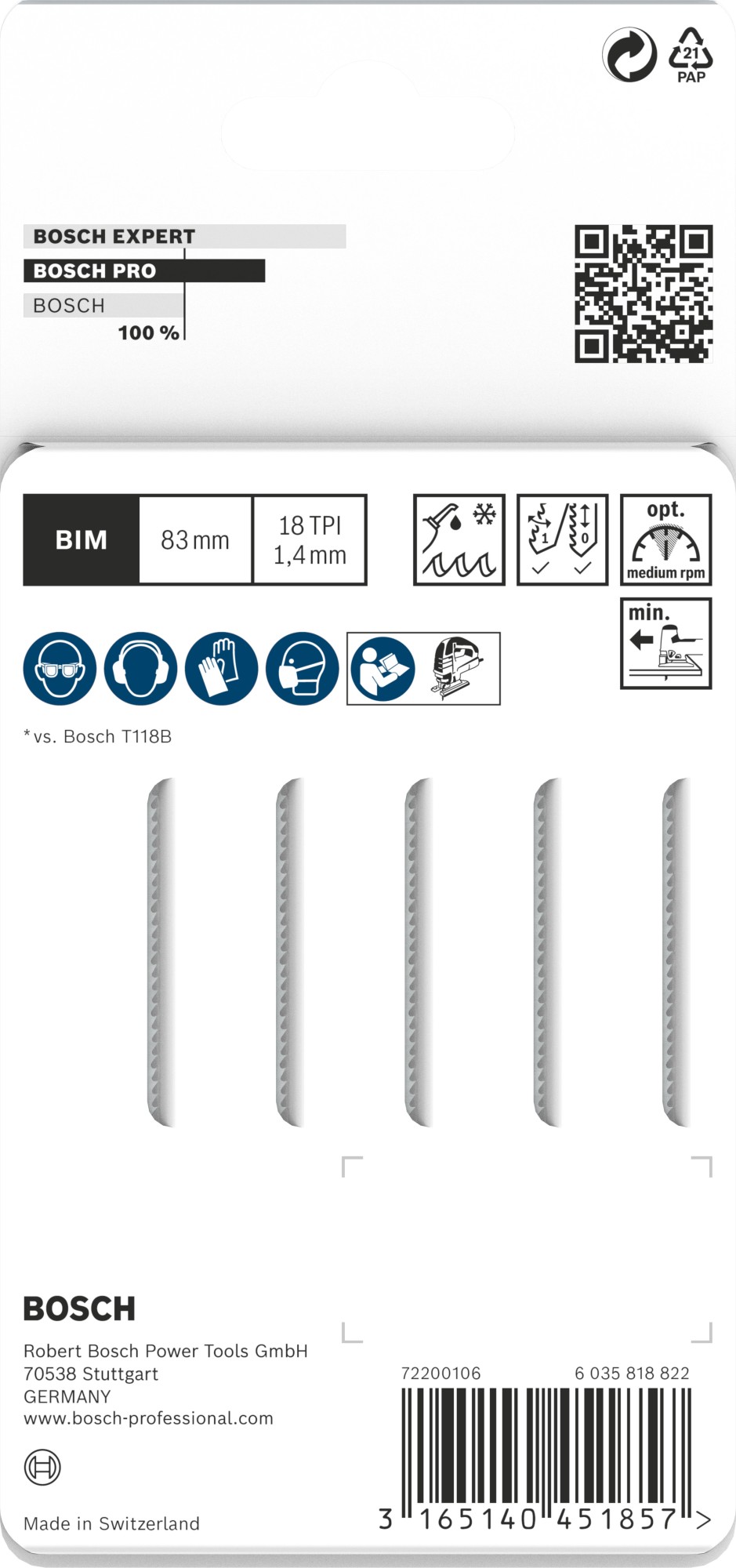Hoja de sierra de calar PRO Stainless Steel T118EFS 83 mm, 5 uds.