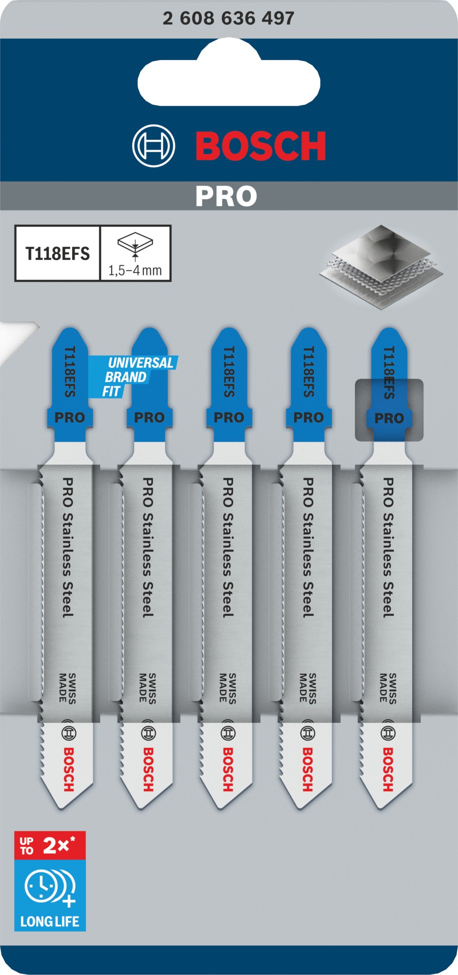 Hoja de sierra de calar PRO Stainless Steel T118EFS 83 mm, 5 uds.