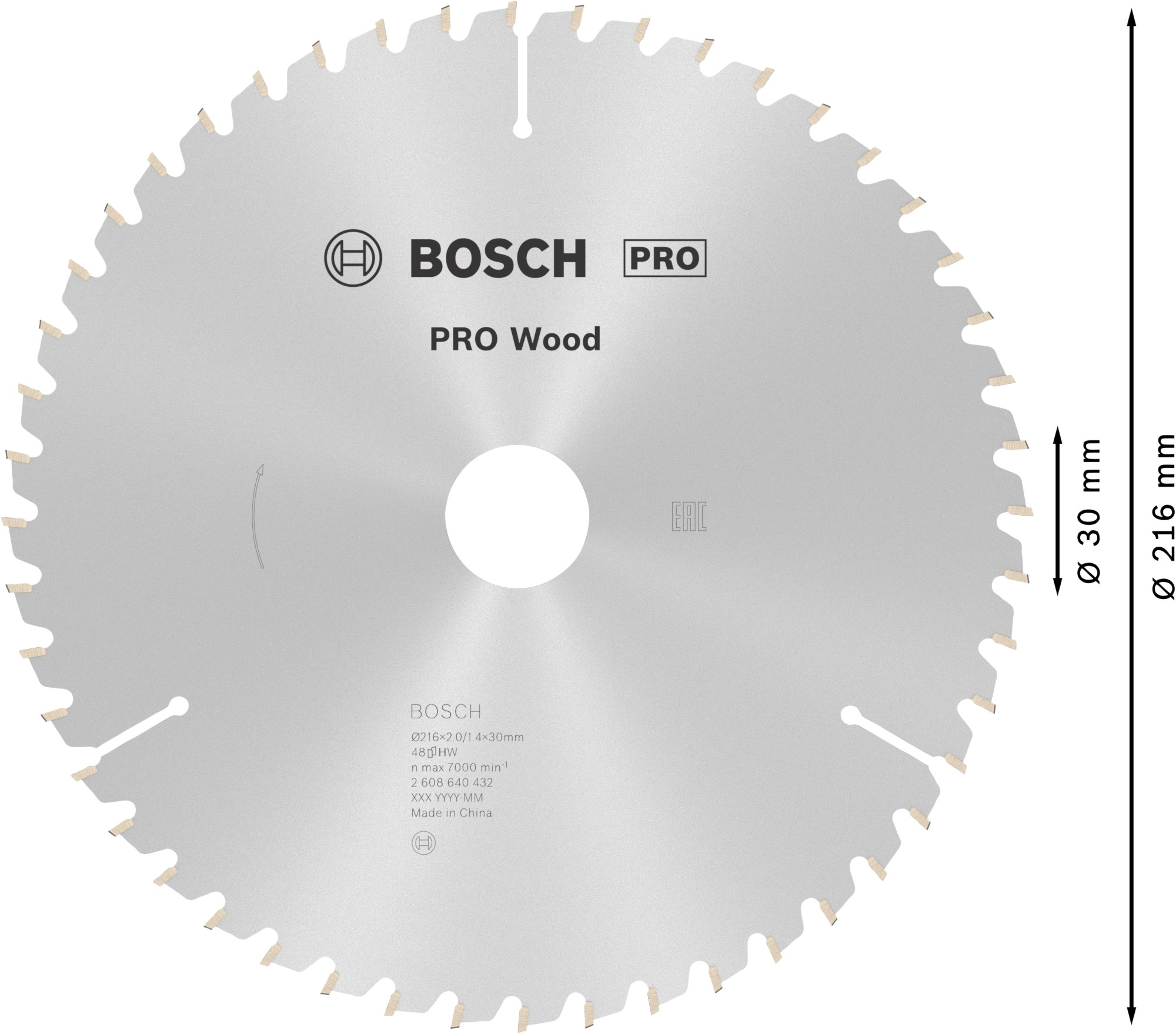 Hoja de sierra circular PRO Wood, 216 x 2 x 30 mm, T48