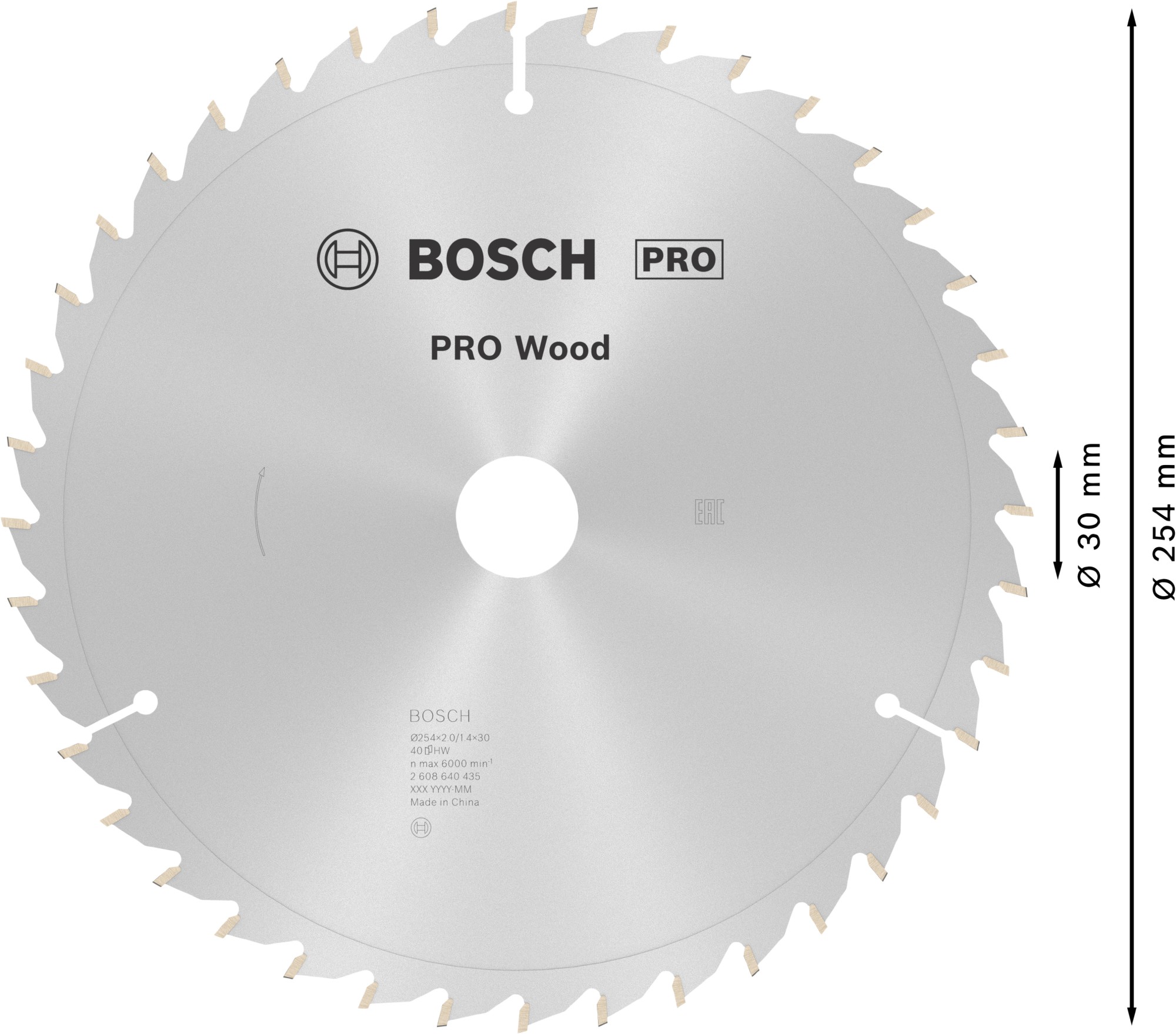 Hoja de sierra circular PRO Wood, 254 x 2 x 30 mm, T40
