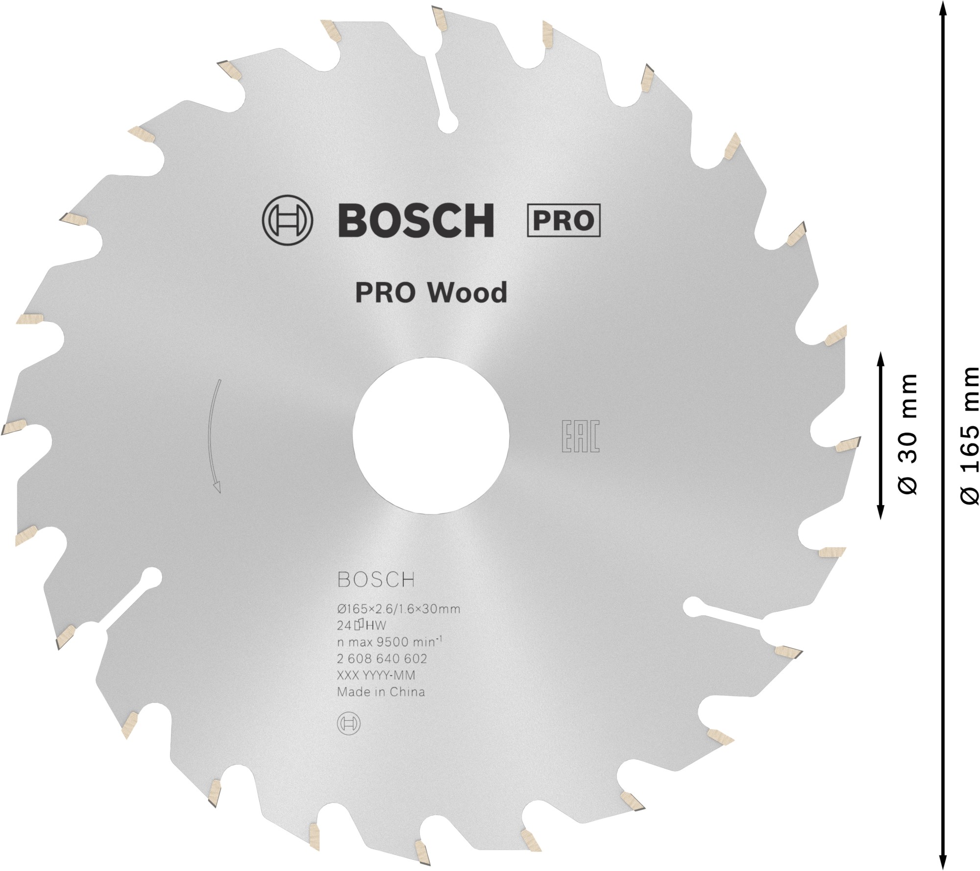 Hoja de sierra circular PRO Wood, 165 x 2,6 x 30 mm, T24