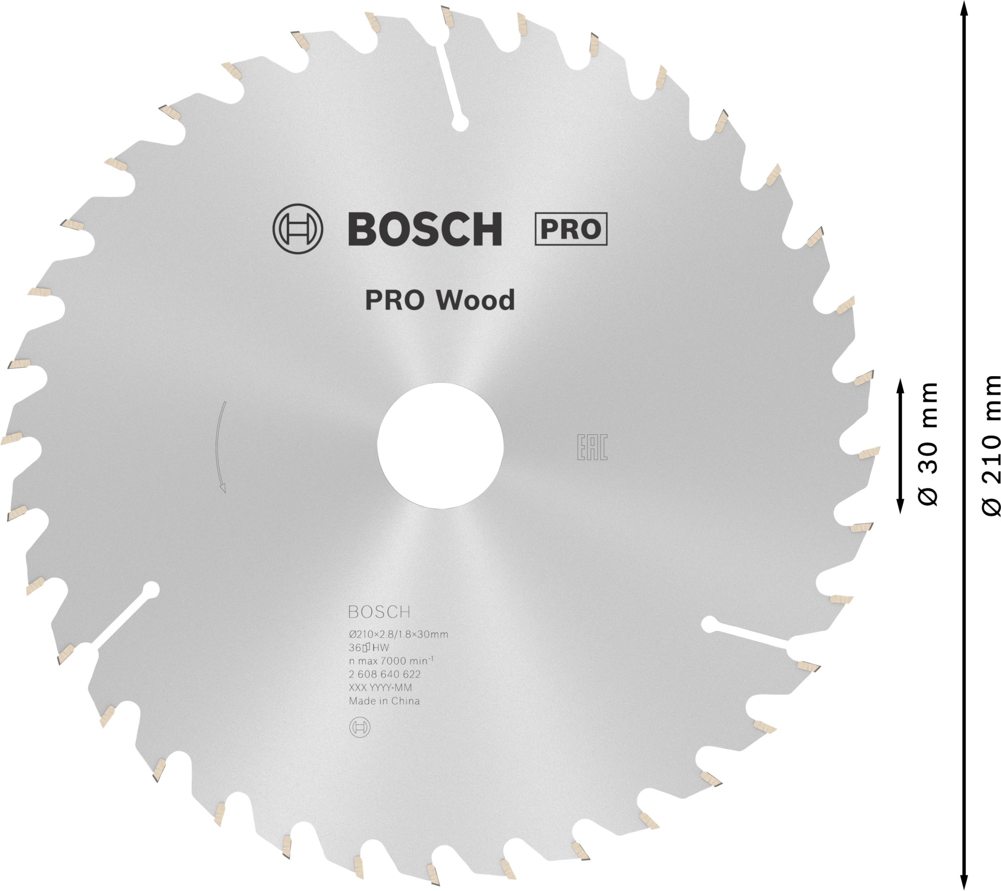 Hoja de sierra circular PRO Wood, 210 x 2,8 x 30 mm, T36