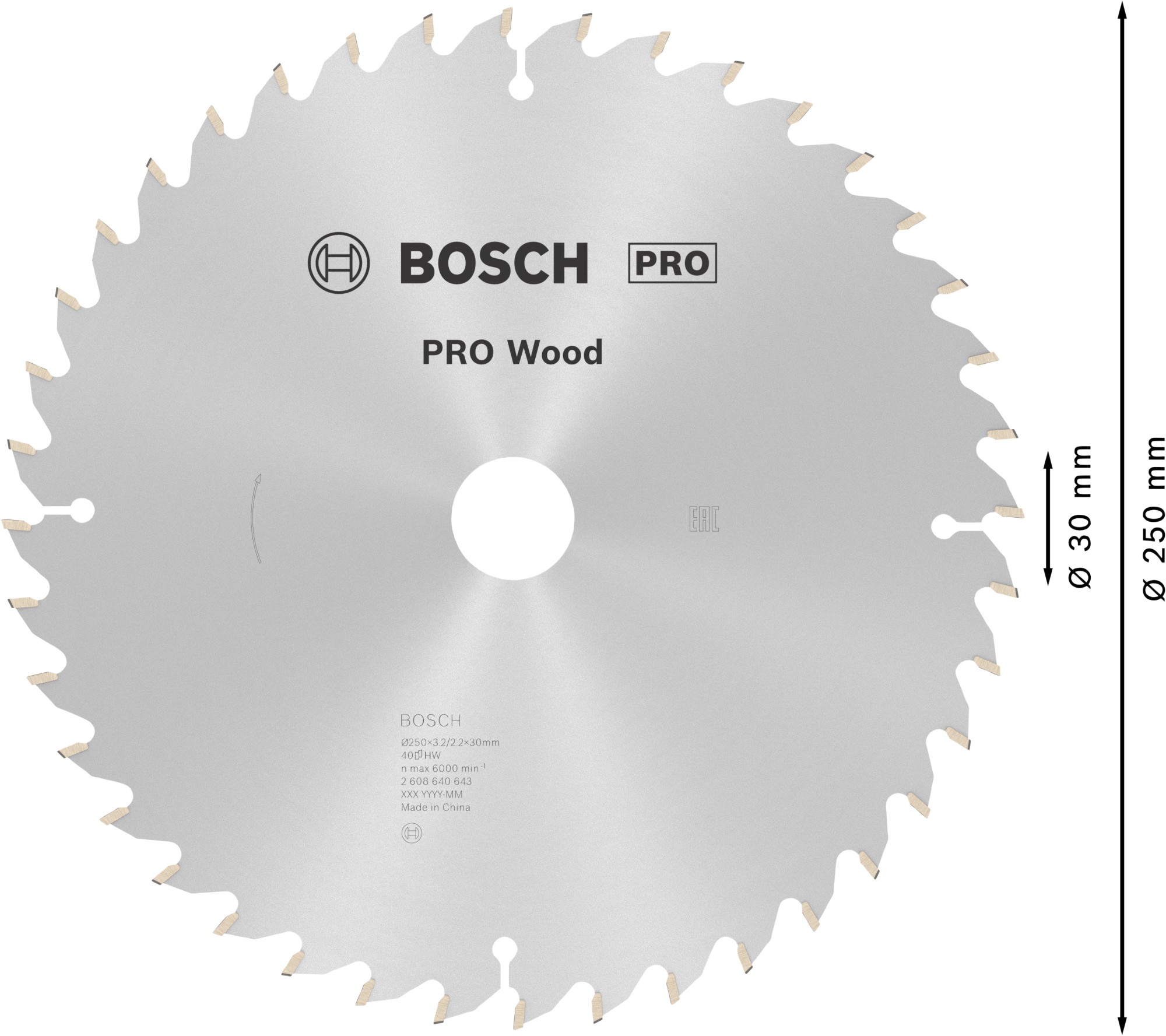Hoja de sierra circular PRO Wood, 250 x 3,2 x 30 mm, T40