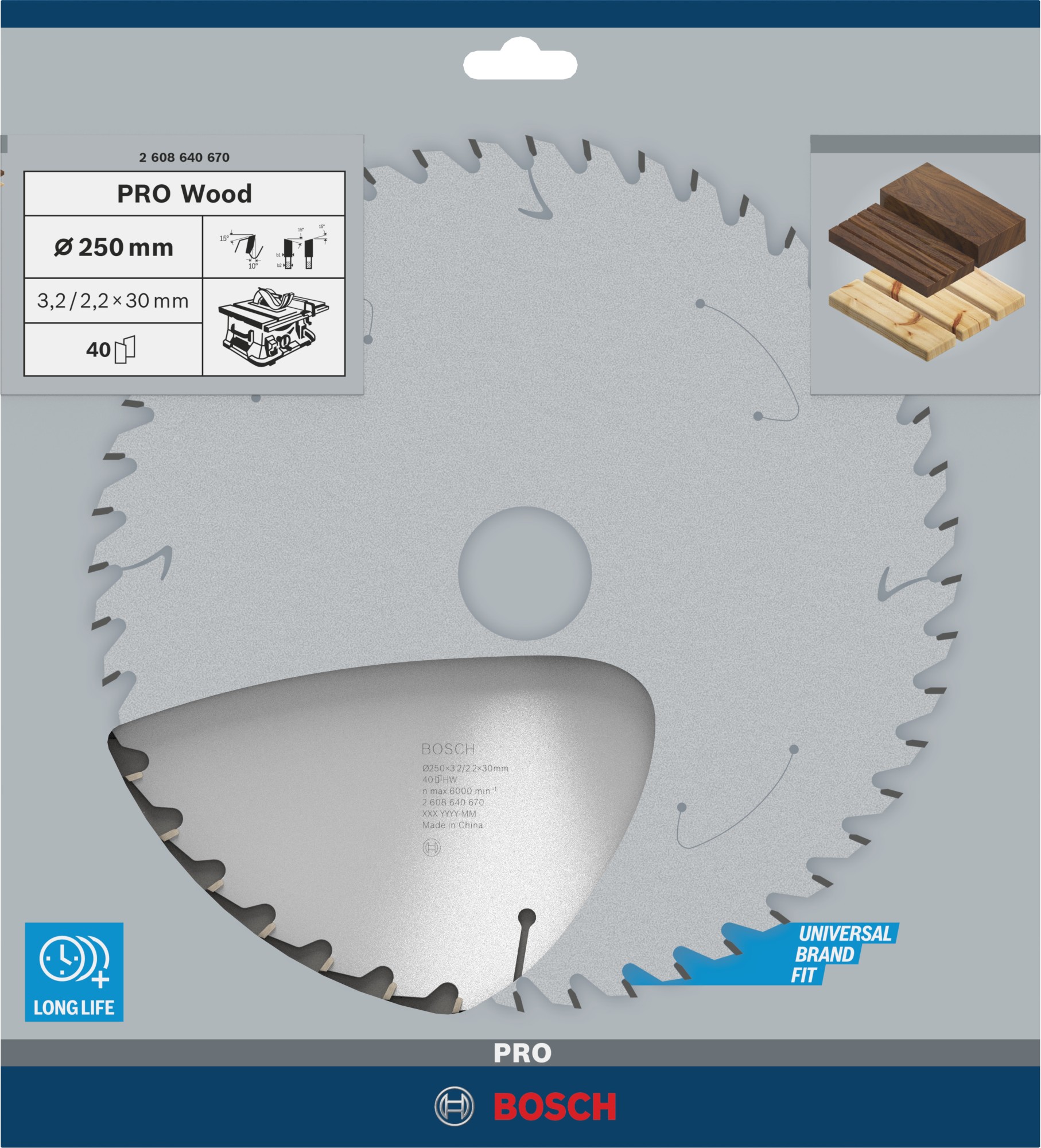 Hoja de sierra circular PRO Wood, 250 x 3,2 x 30 mm, T40