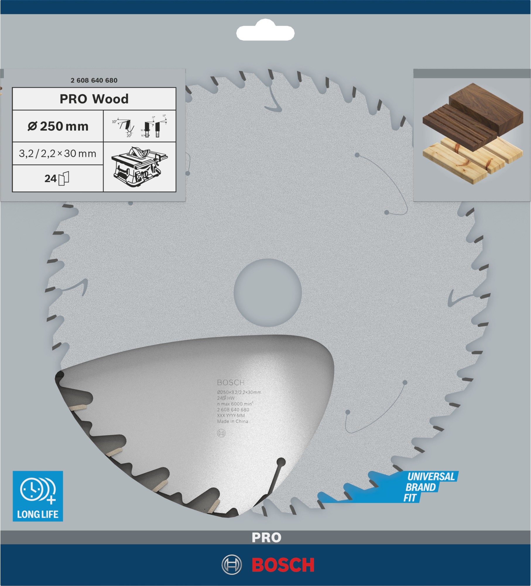 Hoja de sierra circular PRO Wood, 250 x 3,2 x 30 mm, T24