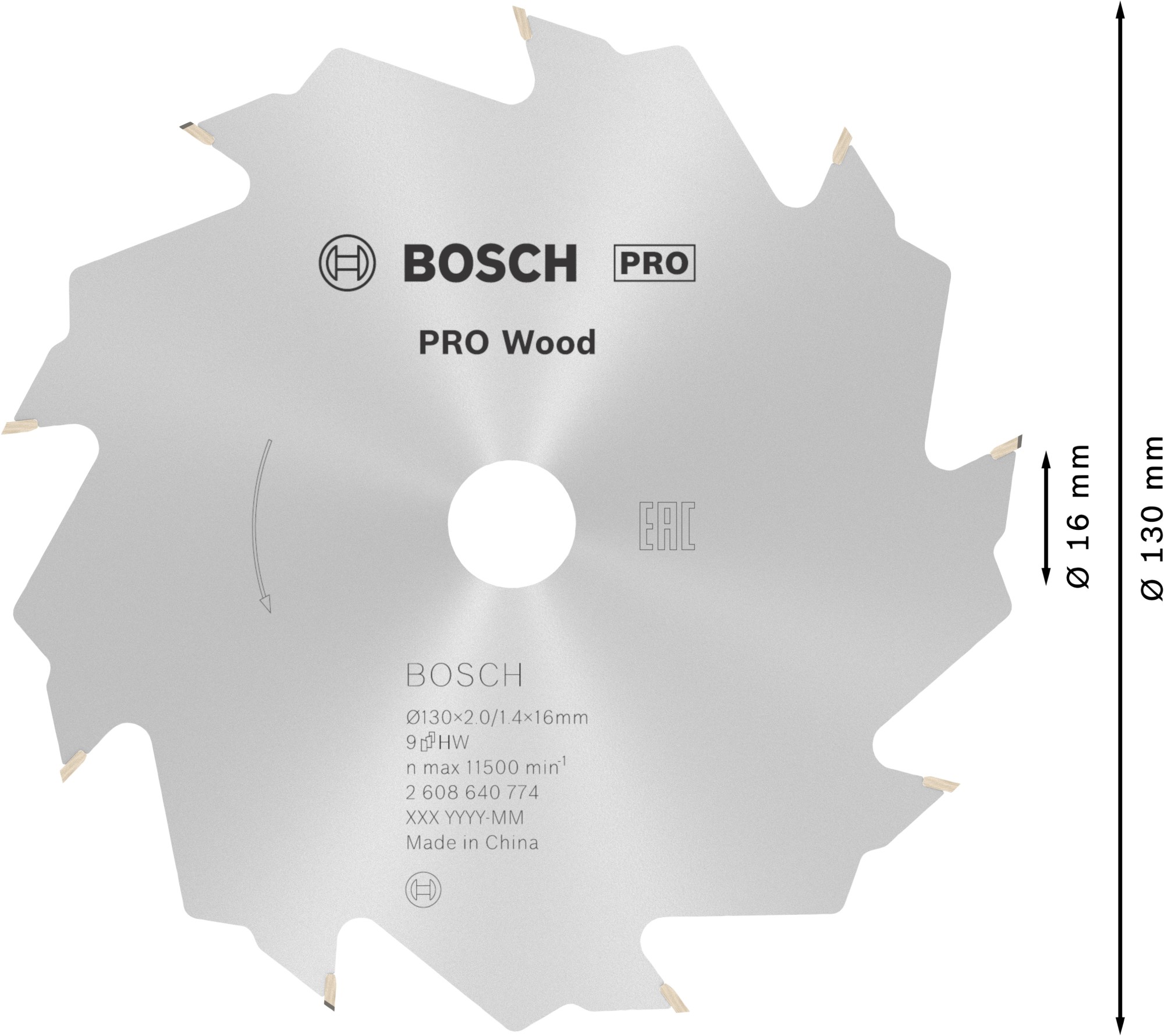 Hoja de sierra circular PRO Wood, 130 x 2 x 16 mm, T9