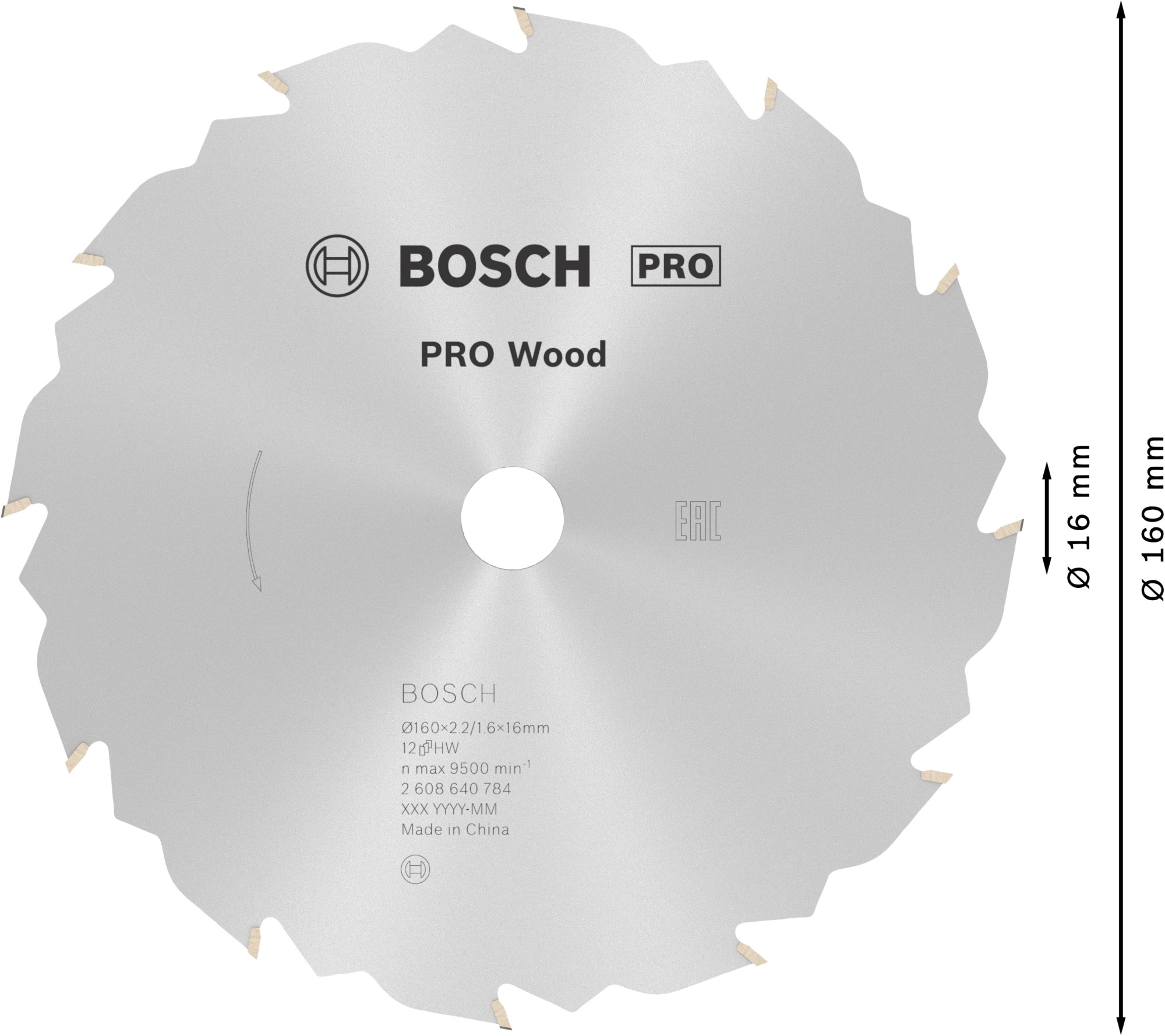 Hoja de sierra circular PRO Wood, 160 x 2,2 x 16 mm, T12