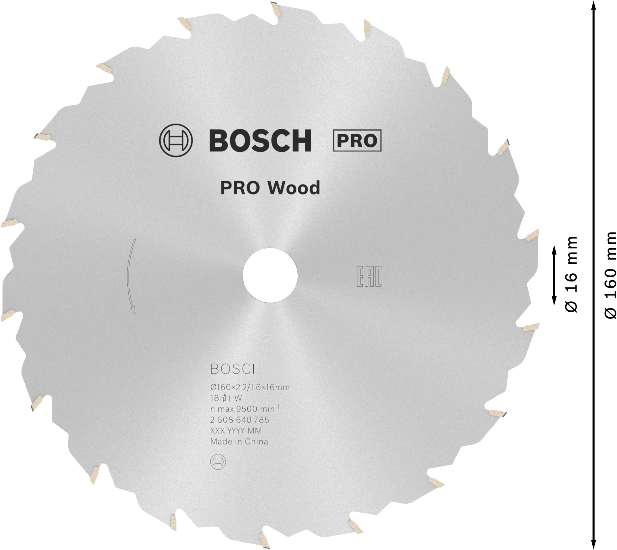 Hoja de sierra circular PRO Wood, 160 x 2,2 x 16 mm, T18