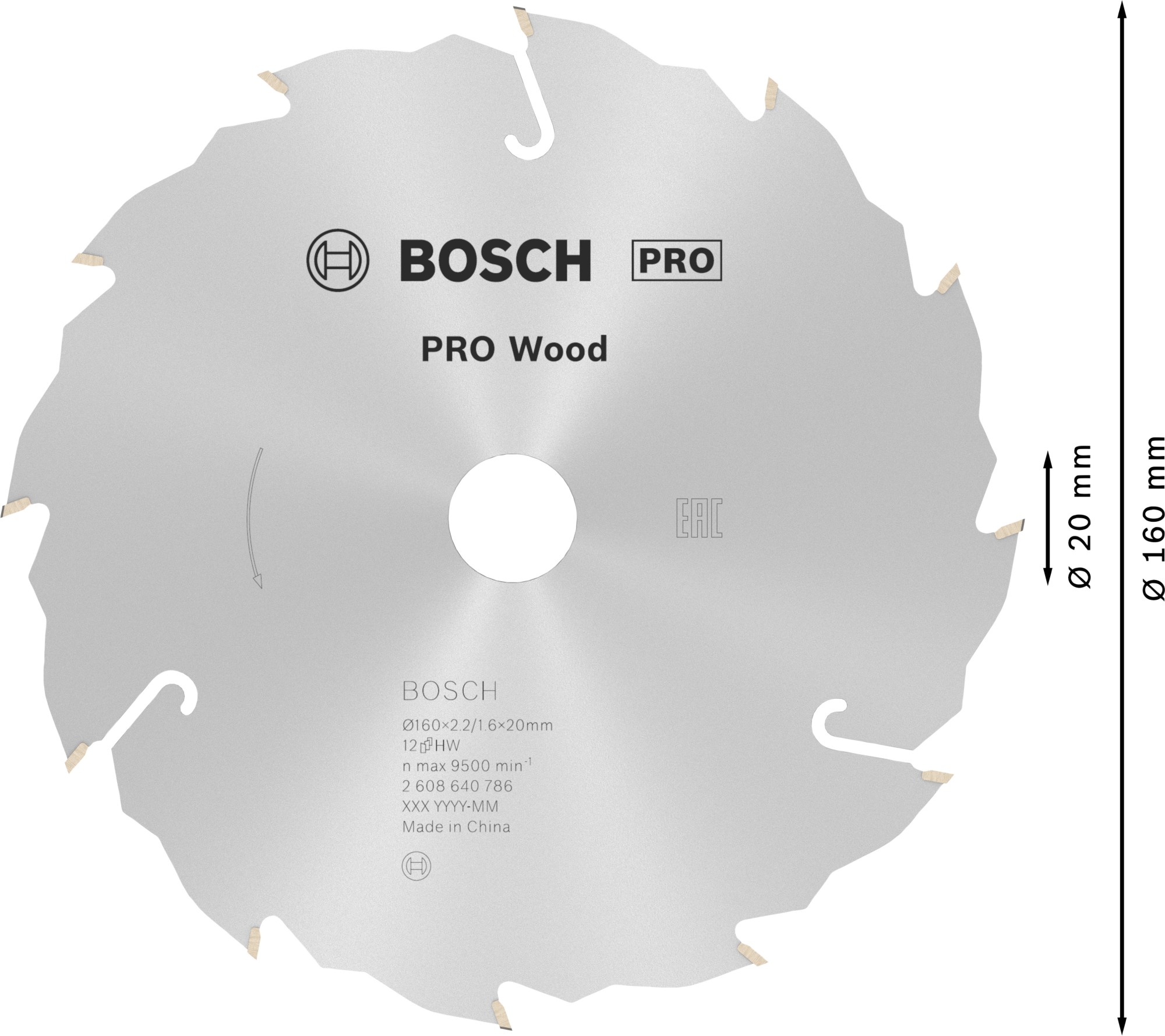 Hoja de sierra circular PRO Wood, 160 x 2,2 x 20 mm, T12