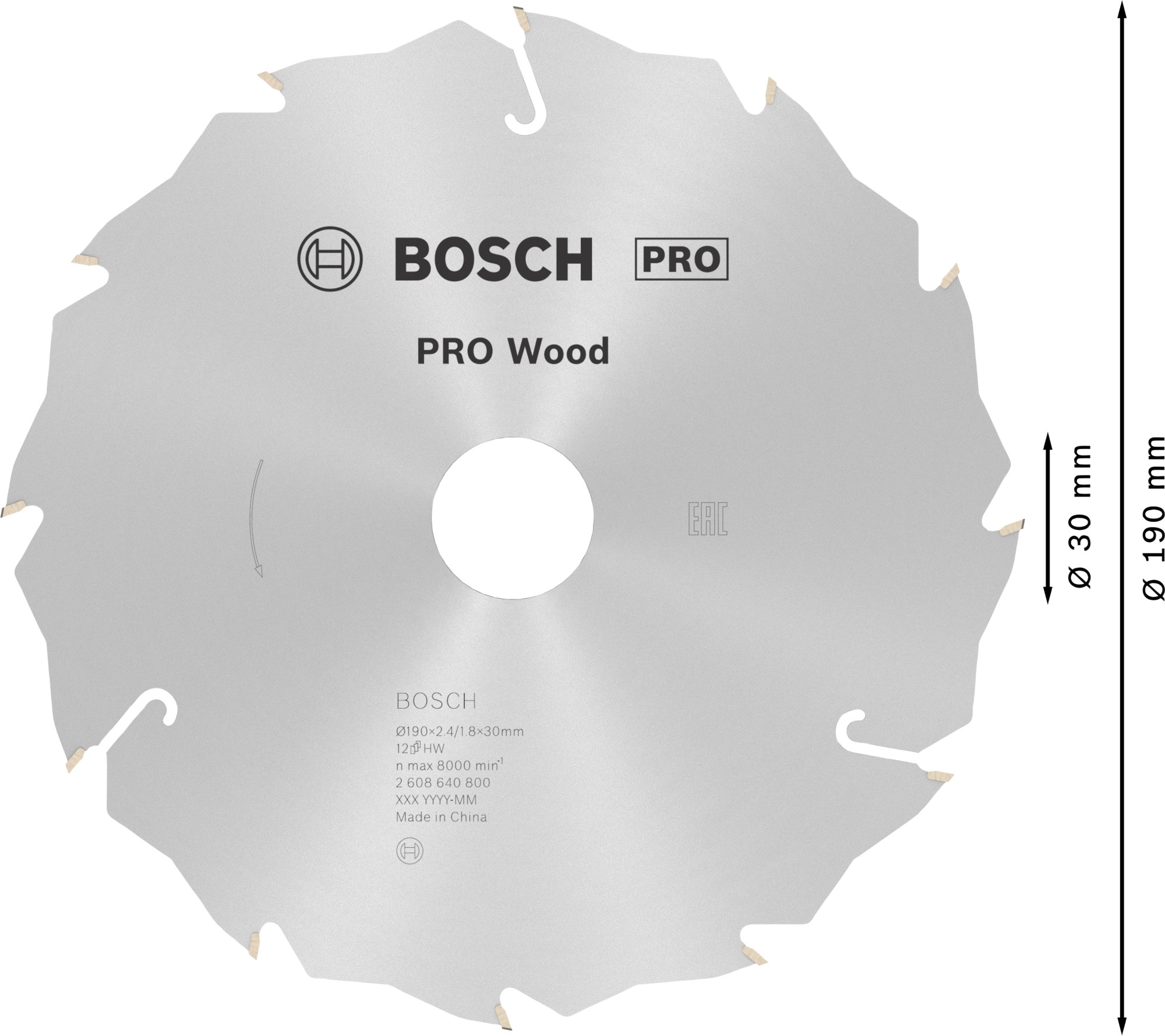 Hoja de sierra circular PRO Wood, 190 x 2,4 x 30 mm, T12