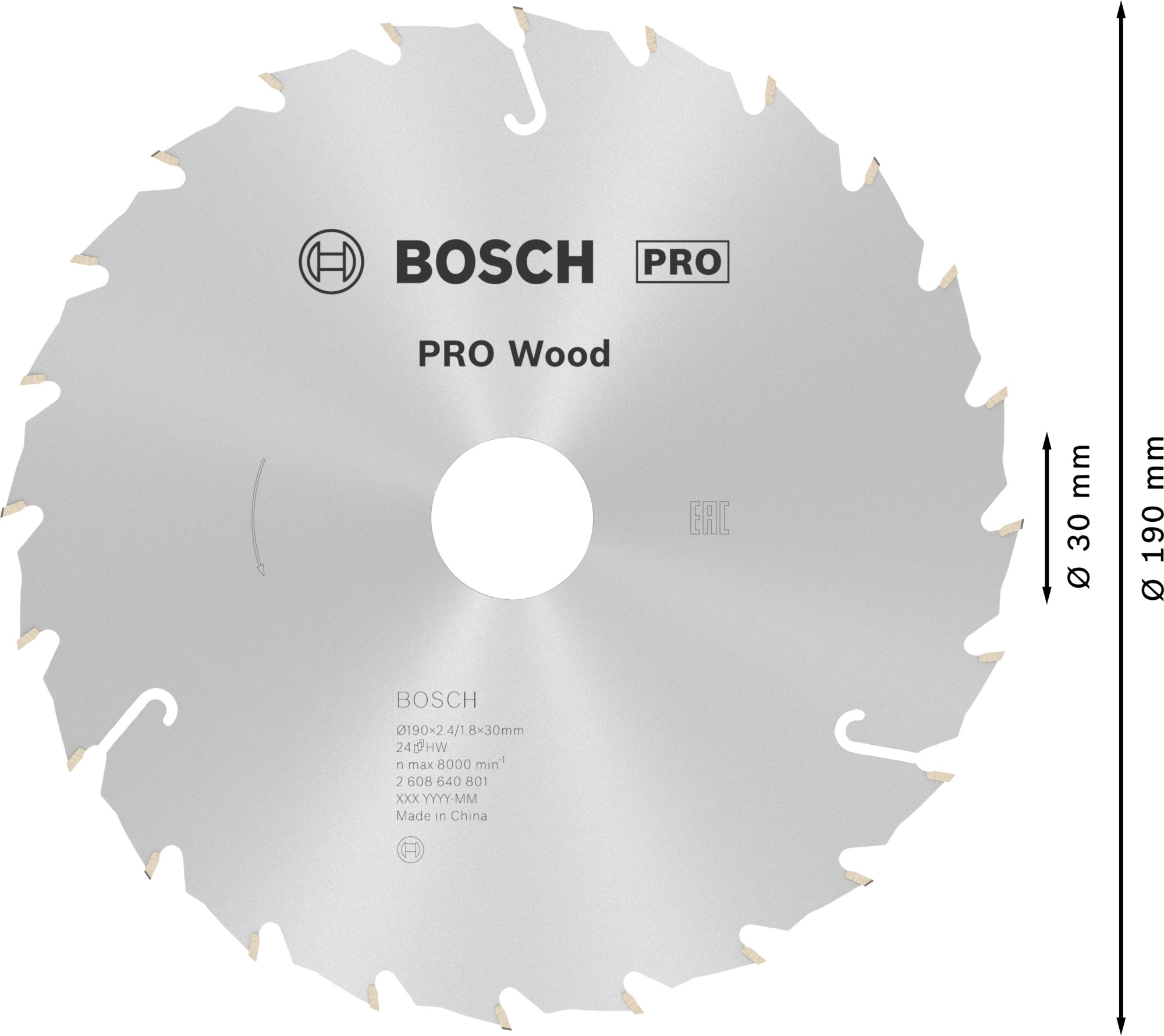 Hoja de sierra circular PRO Wood, 190 x 2,4 x 30 mm, T24