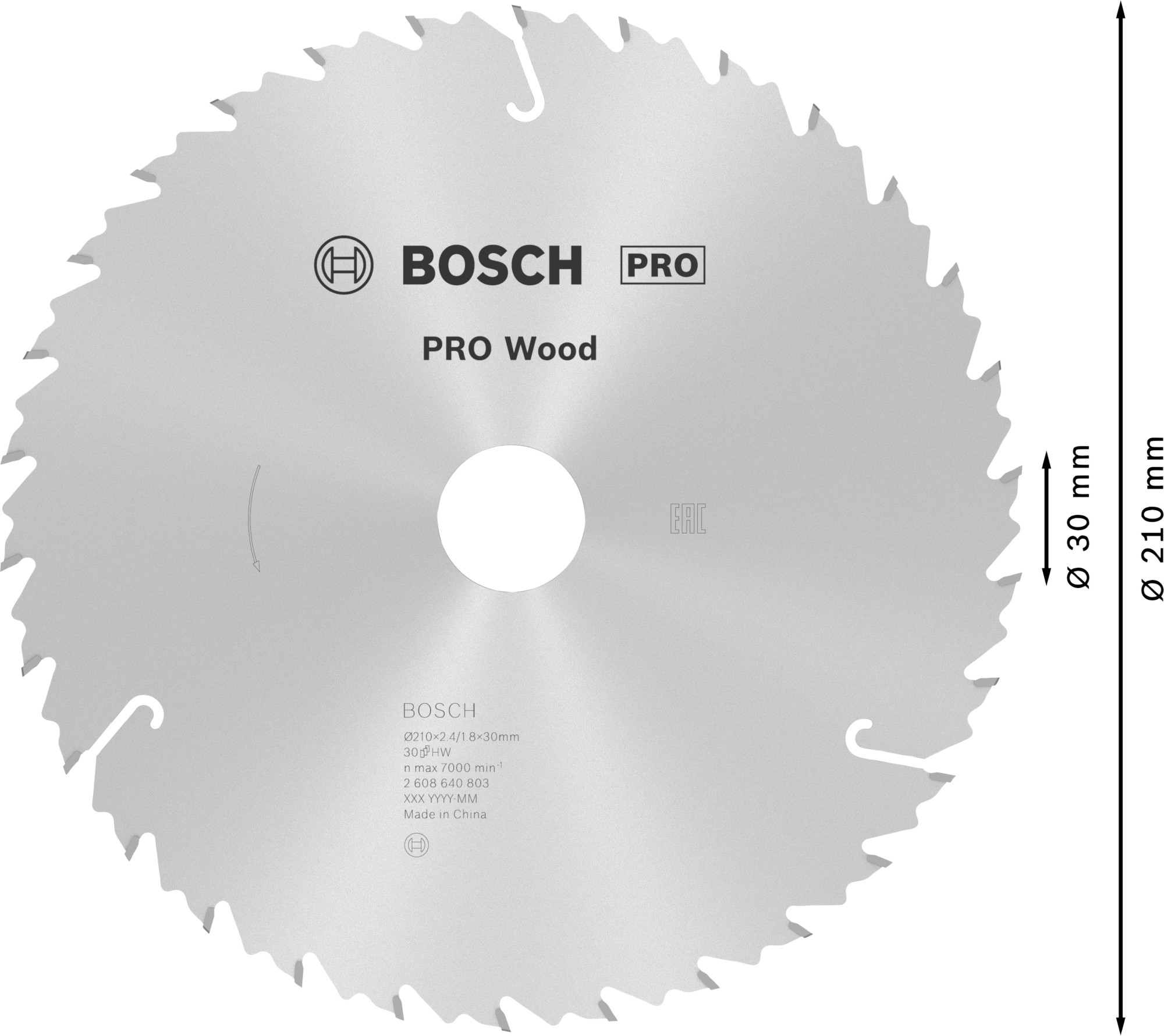 Hoja de sierra circular PRO Wood, 210 x 2,4 x 30 mm, T30
