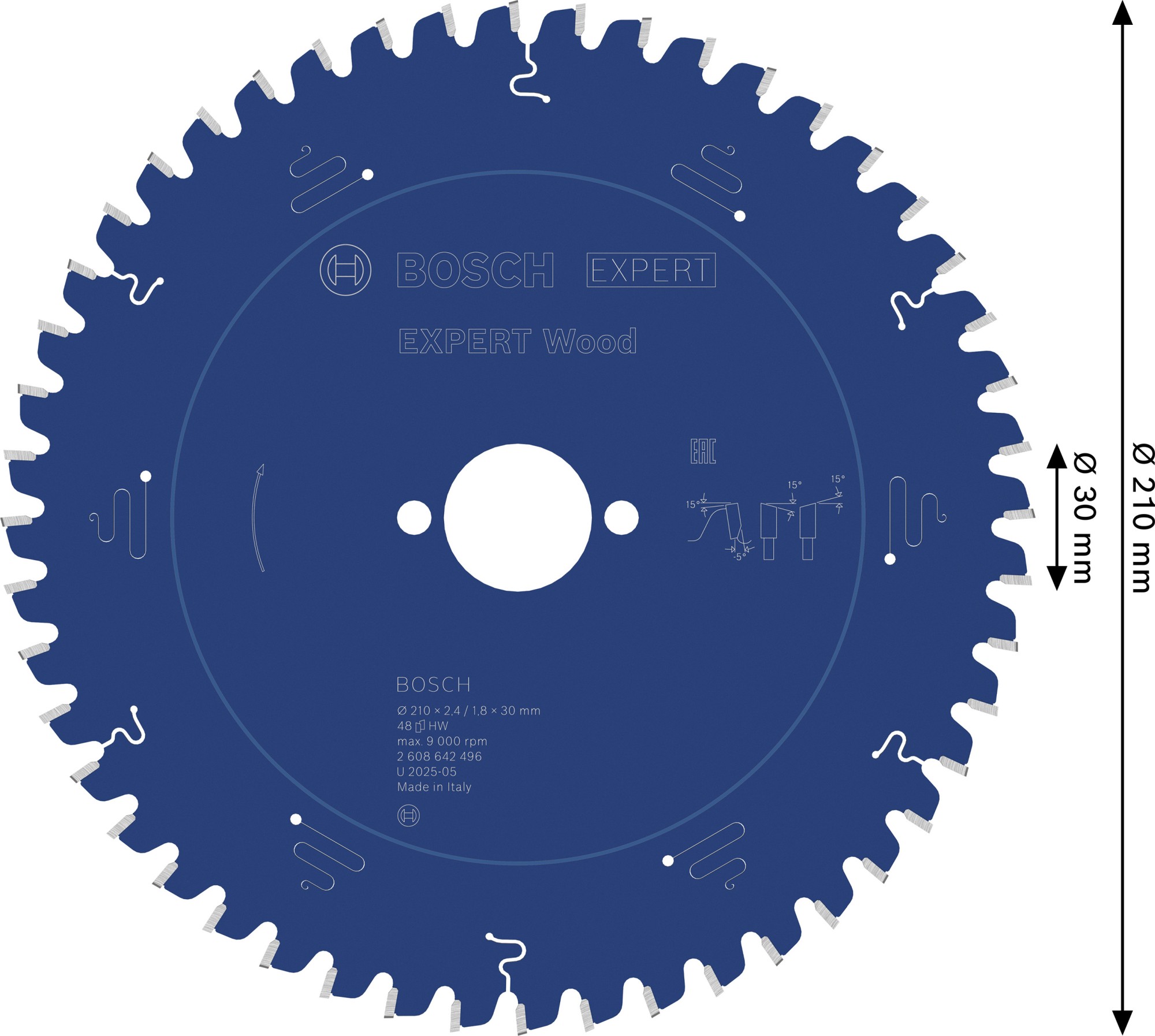 Hoja de sierra circular EXPERT Wood, 210 x 2,4/1,8 x 30 mm, T48