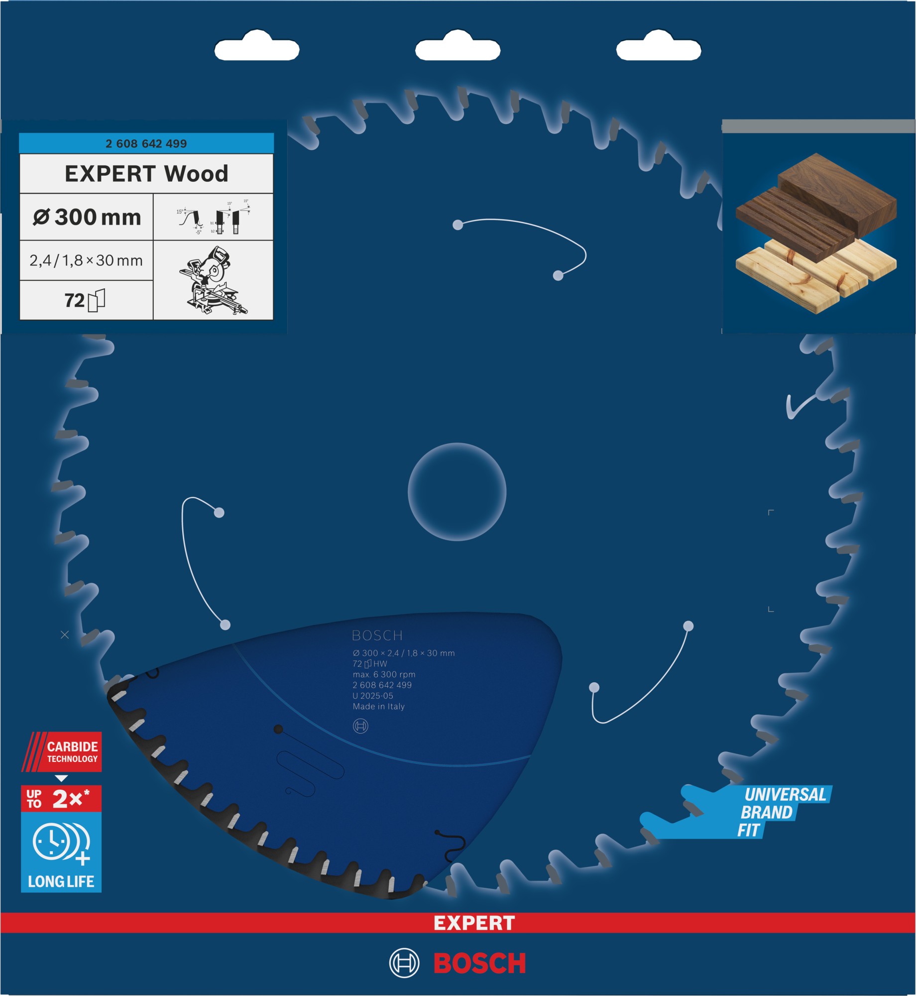 Hoja de sierra circular EXPERT Wood, 300 x 2,4/1,8 x 30 mm, T72
