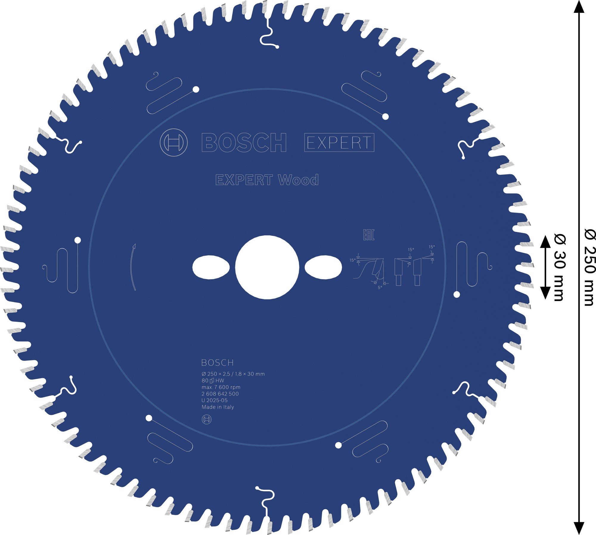 Hoja de sierra circular EXPERT Wood, 250 x 2,5/1,8 x 30 mm, T80