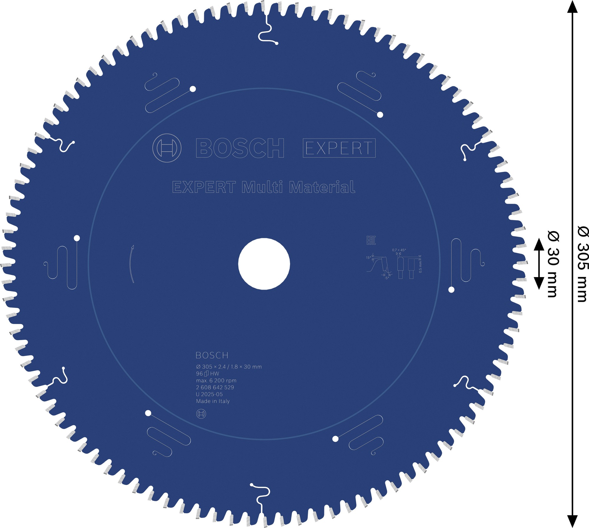 Hoja de sierra circular EXPERT Multi Material, 305 x 2,4/1,8 x 30 mm, T96