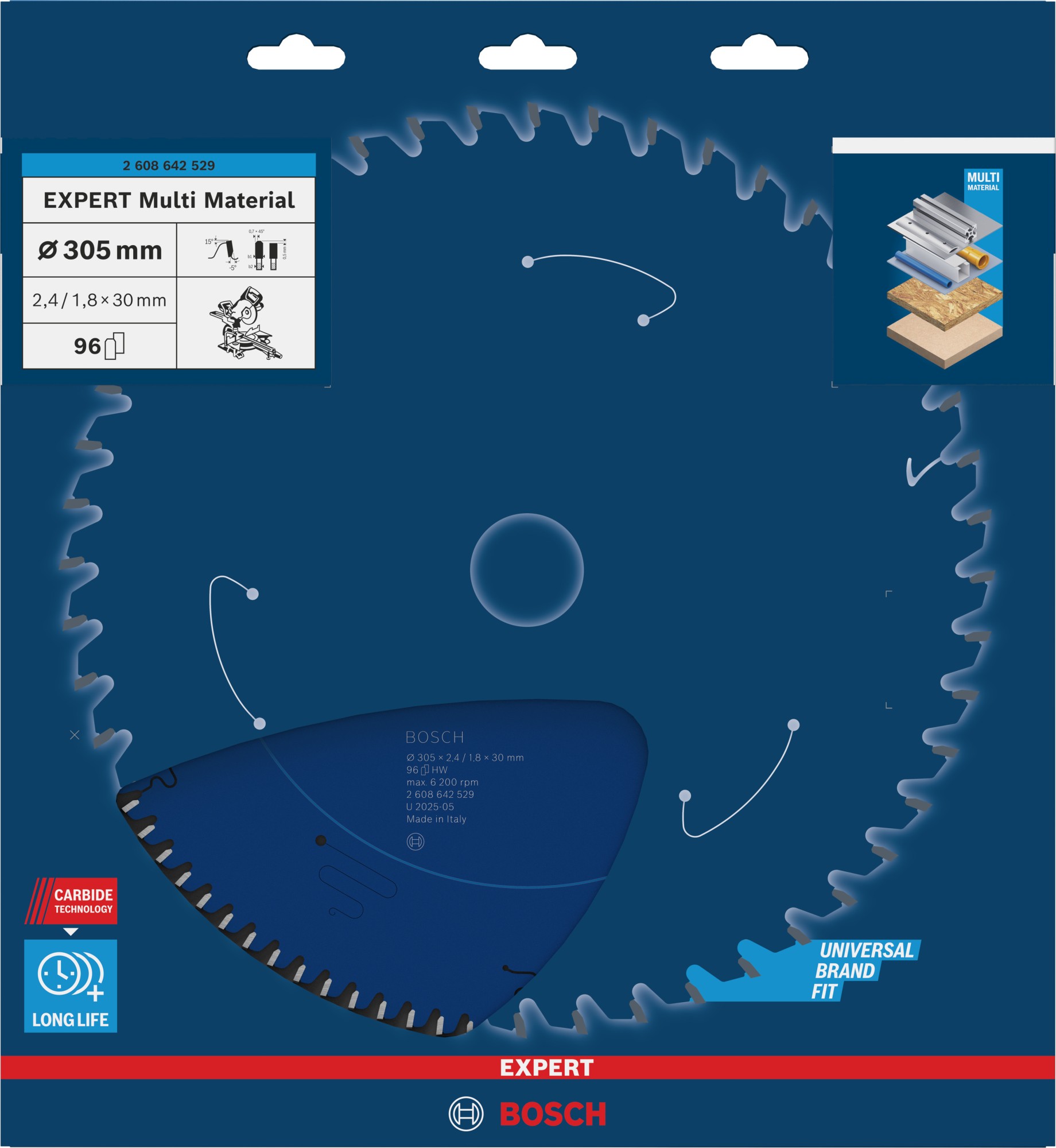 Hoja de sierra circular EXPERT Multi Material, 305 x 2,4/1,8 x 30 mm, T96